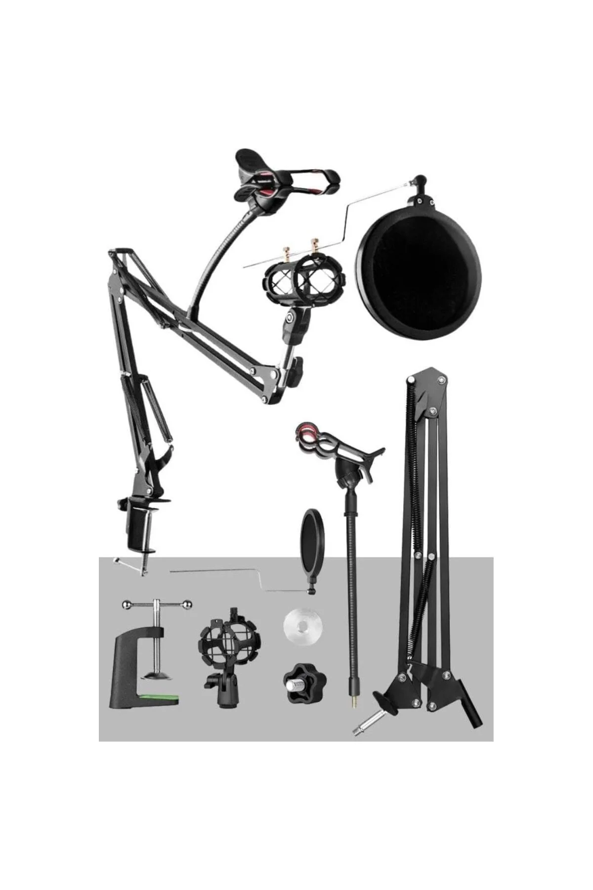 Set-01 - Trust 20378 İçin Mikrofon Standı + Pop Filtre Shock Mount Set