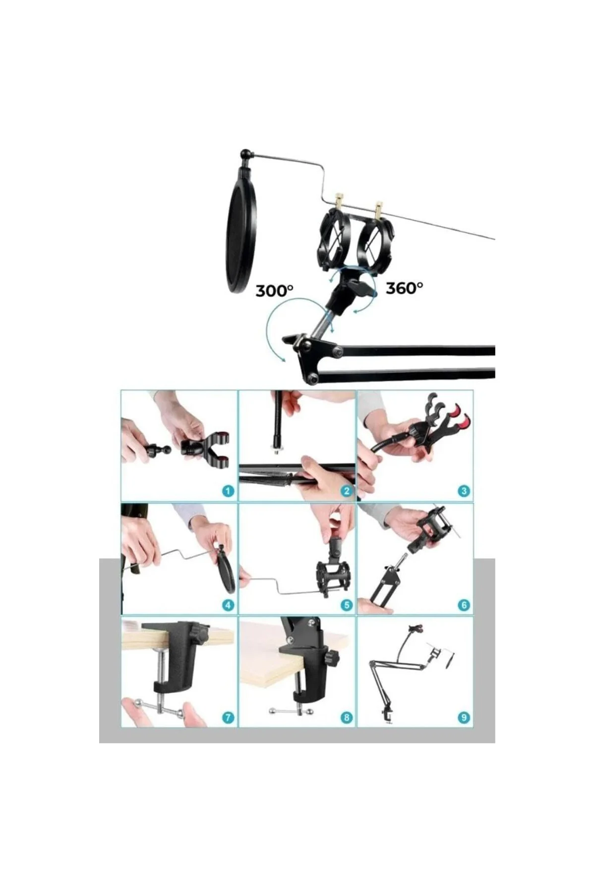 Set-01 - Trust 20378 İçin Mikrofon Standı + Pop Filtre Shock Mount Set
