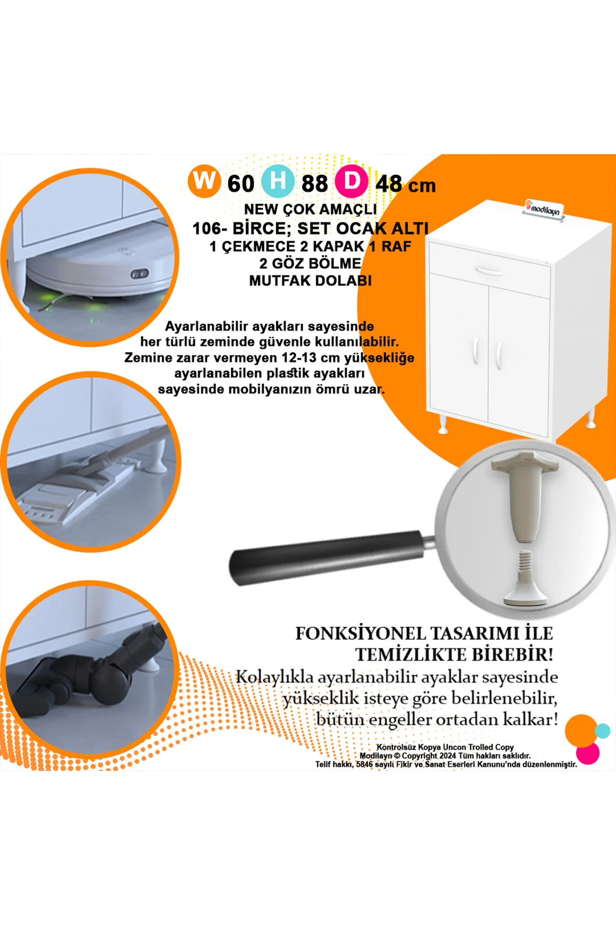 Set Altı Dolap Mutfak Dolabı Çok Amaçlı Dolap Tüp Dolabı Çekmecel