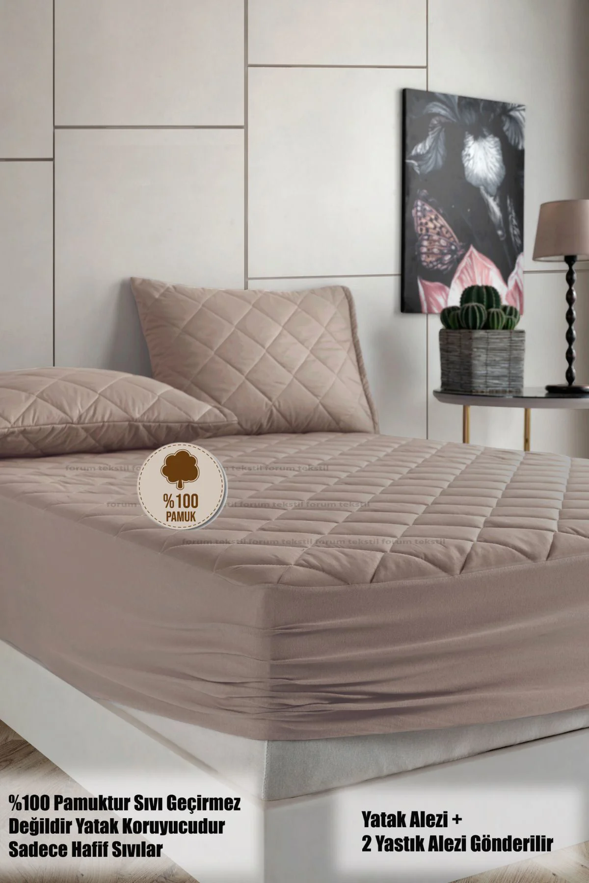 Set Pamukkale Alez Gri %100 Pamuk Kapitone Yatak Koruyucu-2 Adet 