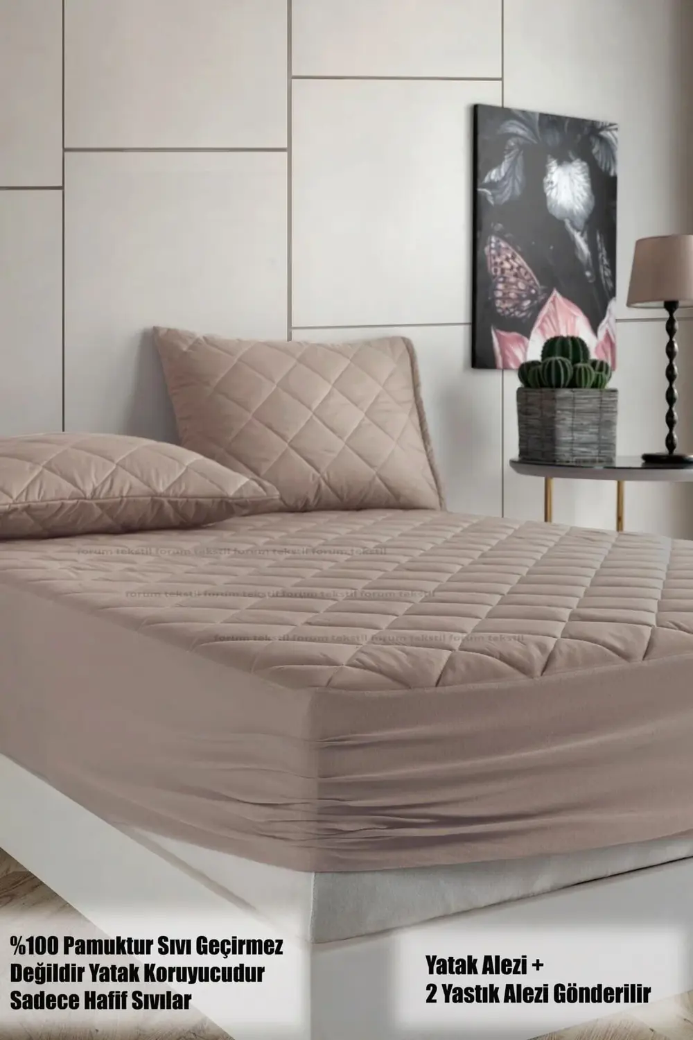 Set Pamukkale Alez Gri %100 Pamuk Kapitone Yatak Koruyucu-2 Adet