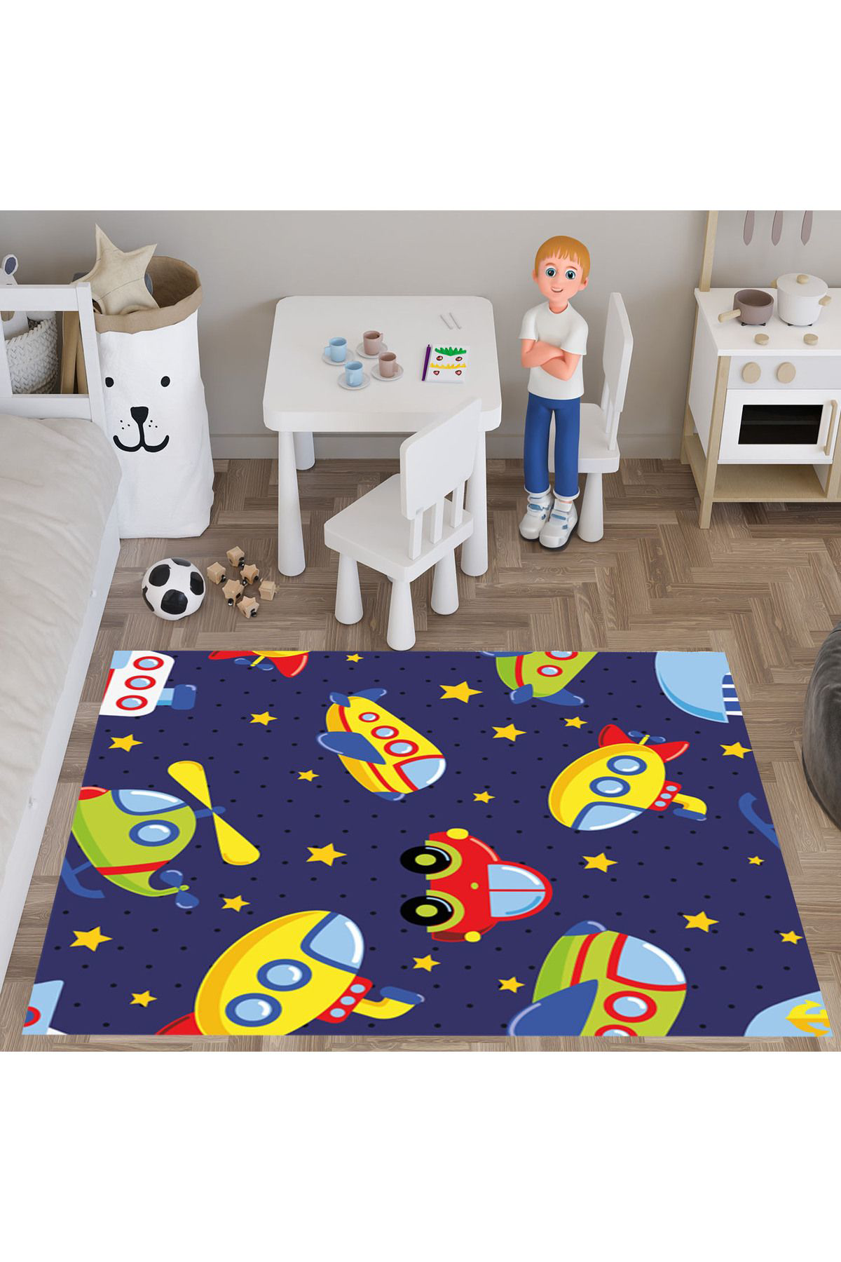 Evan Home Set Tekam Çocuk Odası Takım Perde (İki Kanat),Yatak Örtüsü,Yastık,Kırlent ,Halı,