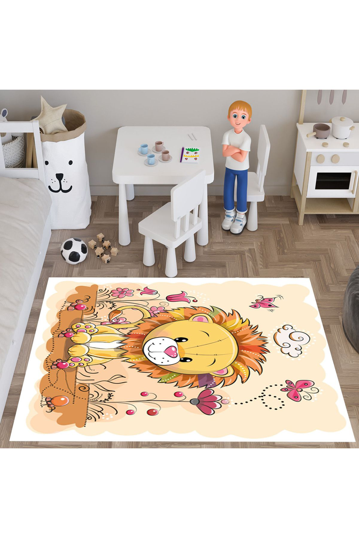 Evan Home Set Tekam Çocuk Odası Takım Perde (İki Kanat),Yatak Örtüsü,Yastık,Kırlent ,Halı,