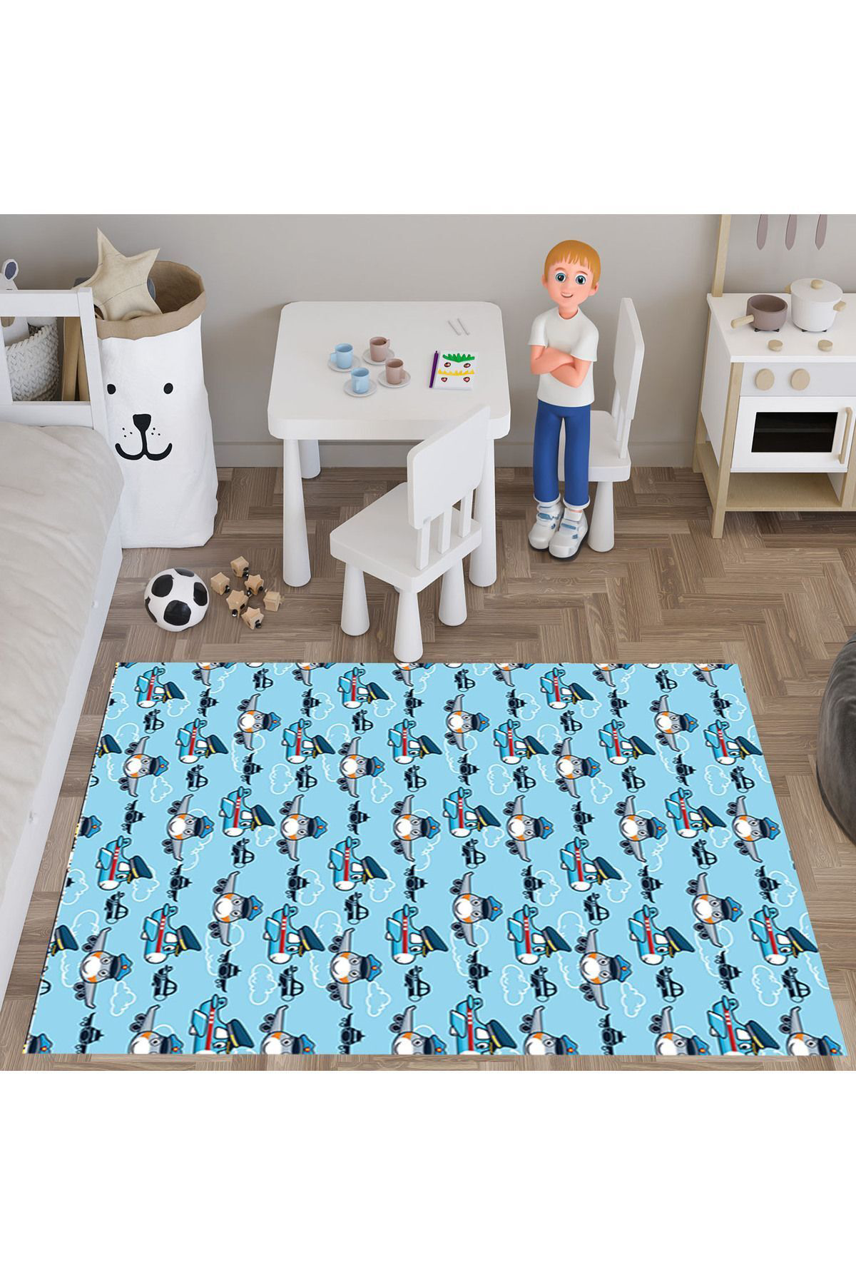Evan Home Set Tekam Çocuk Odasi Takim Perde (İki Kanat),Yatak Örtüsü,Yastik,Kirlent ,Hali,Tablo