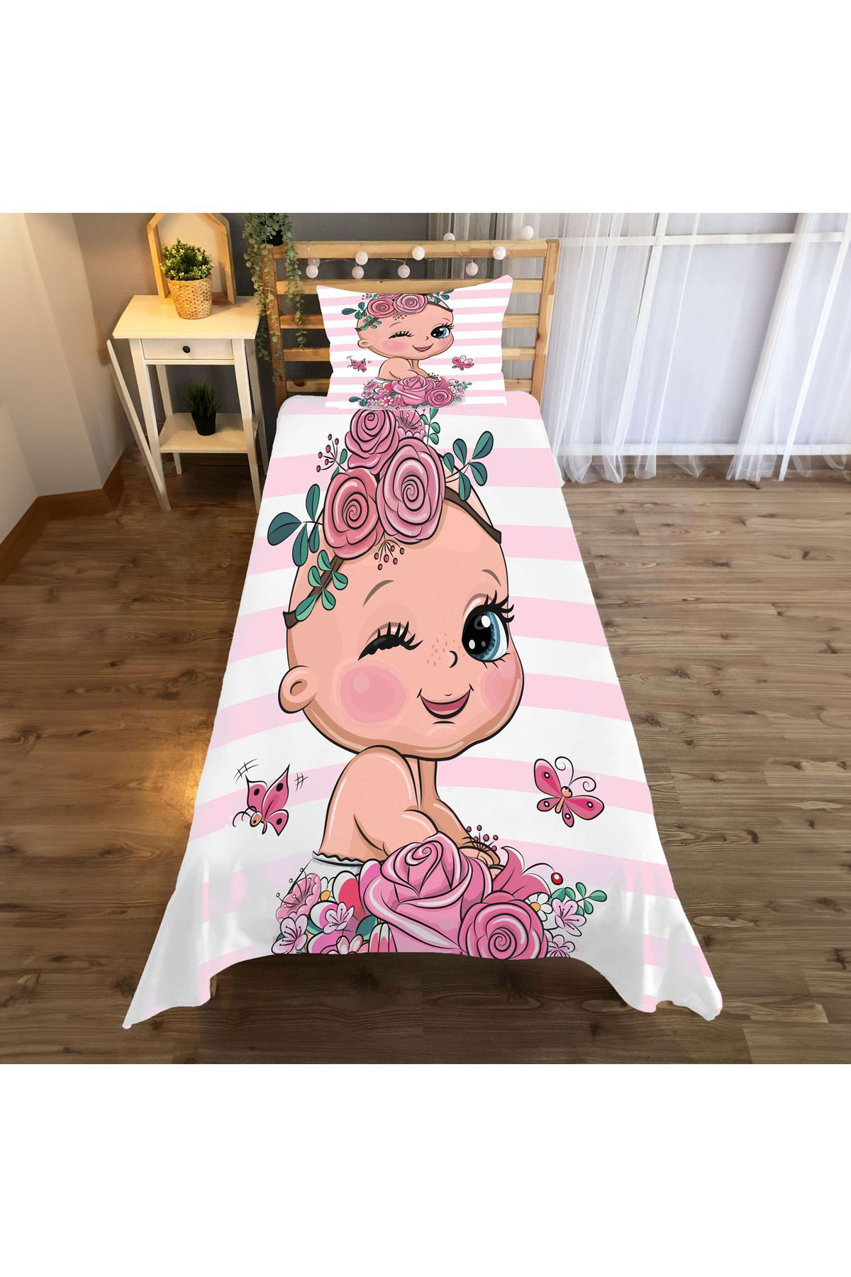 Evan Home Set Tekam Çocukodası Takım Perde (İki Kanat),Yatak Örtüsü,Yastık,Kırlent ,Halı,