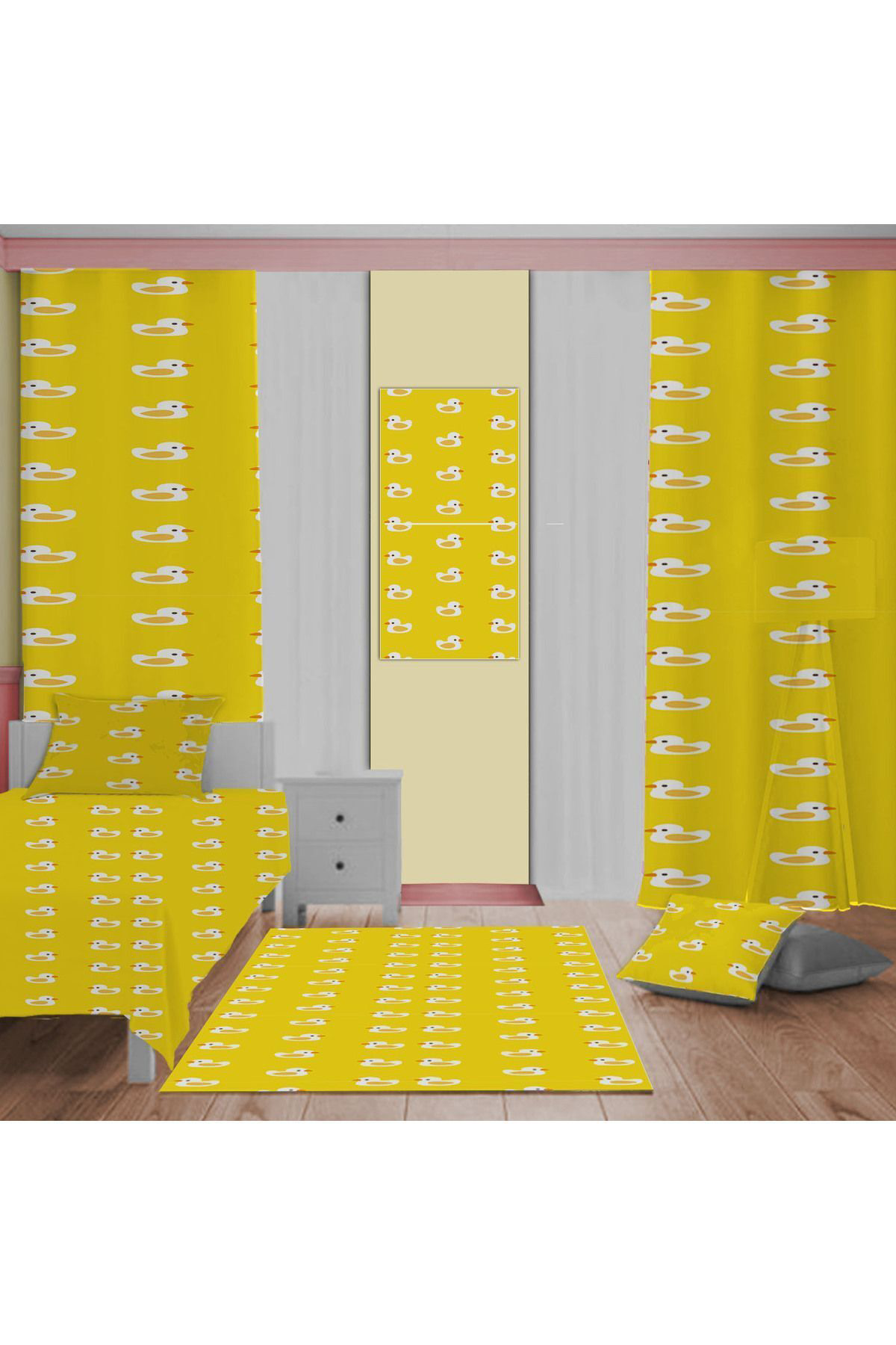 Evan Home Set Tekam Çocuk Odası Takım Perde (İki Kanat),Yatak Örtüsü,Yastık,Kırlent ,Halı,Tablo