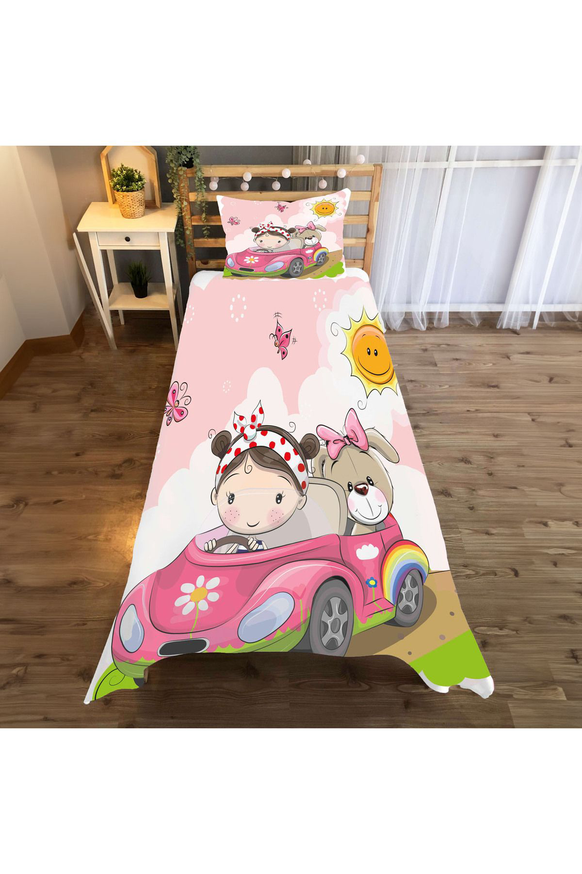 Evan Home Set Tekam Çocuk Odası Takım Perde (İki Kanat),Yatak Örtüsü,Yastık,Kırlent ,Halı,