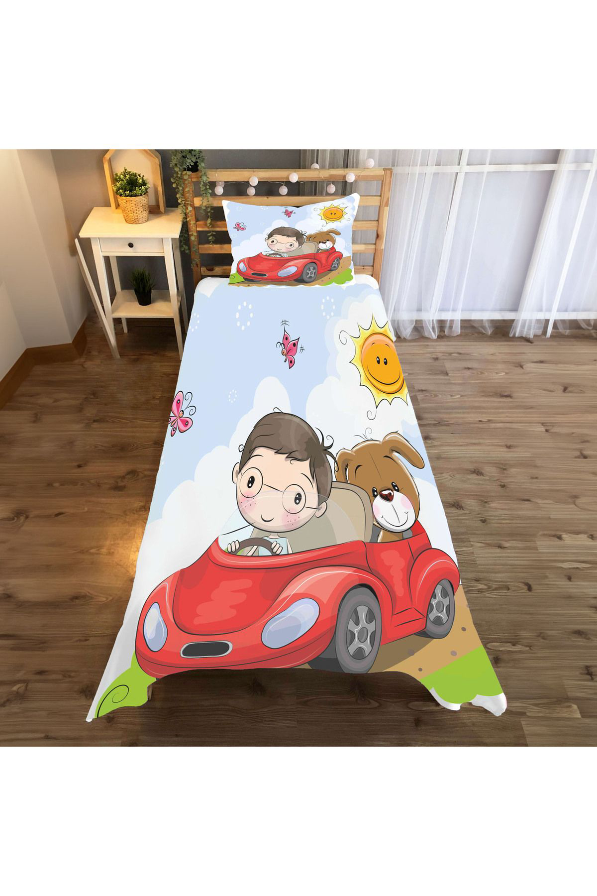 Evan Home Set Tekam Çocuk Odası Takım Perde (İki Kanat),Yatak Örtüsü,Yastık,Kırlent ,Halı,