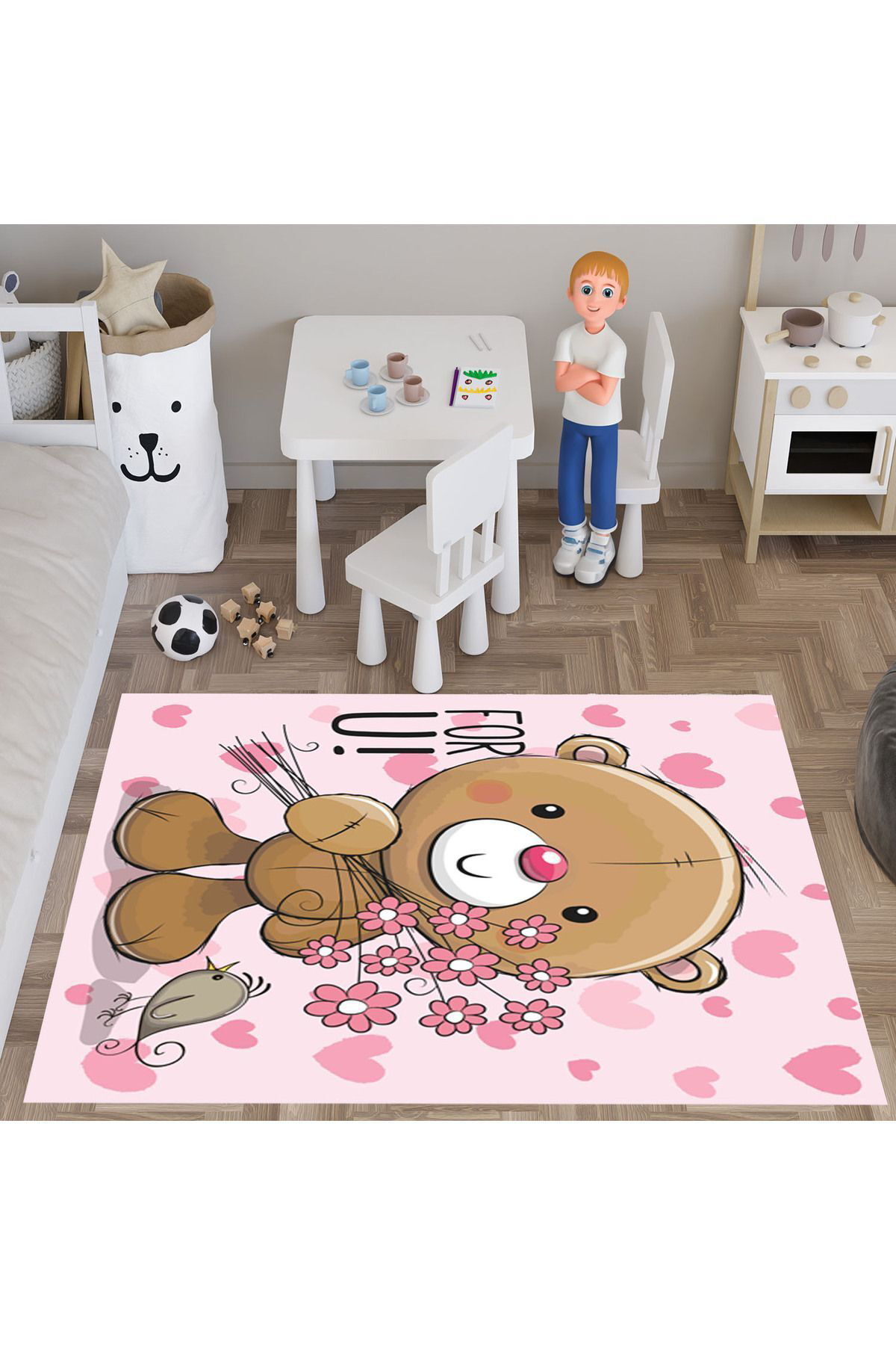 Evan Home Set Tekam Çocuk Odası Takım Perde (İki Kanat),Yatak Örtüsü,Yastık,Kırlent ,Halı,Tablo