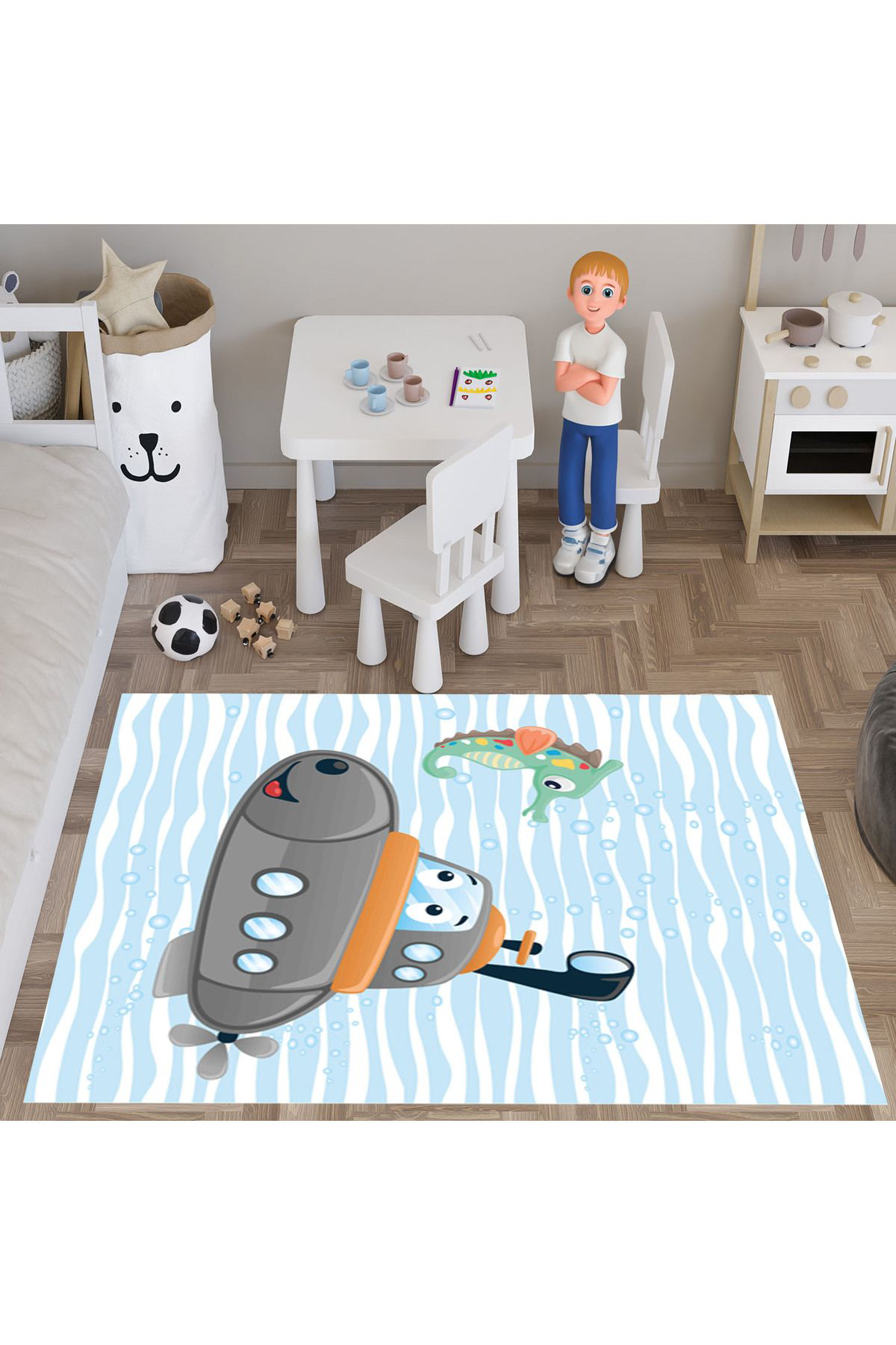 Evan Home Set Tekam Çocuk Odası Takım Perde (İki Kanat),Yatak Örtüsü,Yastık,Kırlent ,Halı,