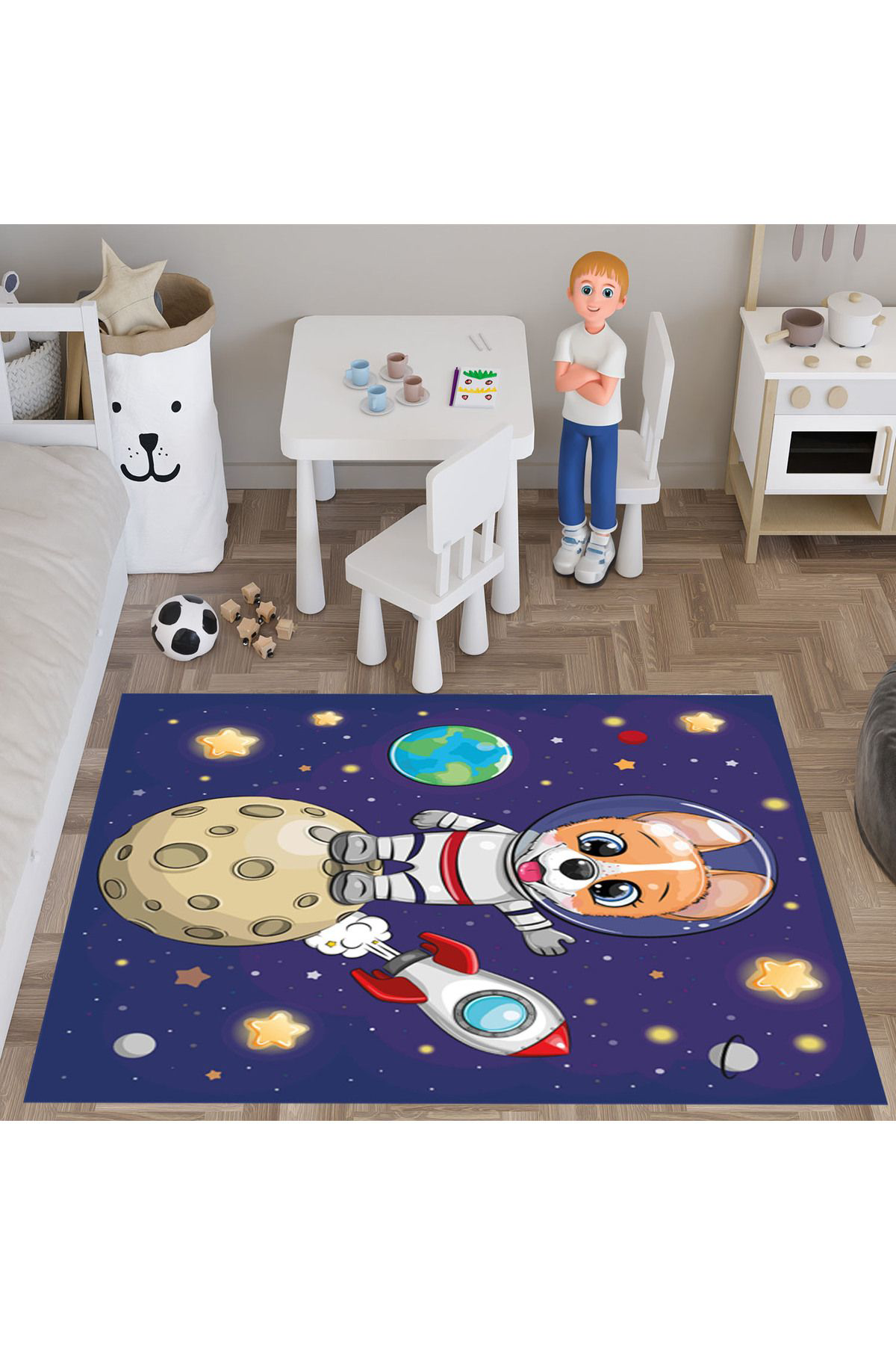 Evan Home Set Tekam Çocuk Odası Takım Perde (İki Kanat),Yatak Örtüsü,Yastık,Kırlent ,Halı,