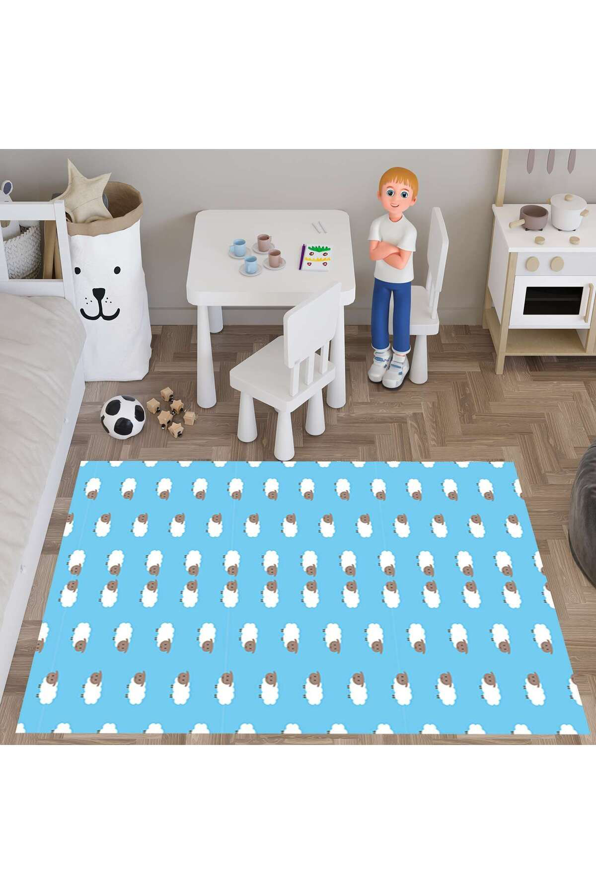 Evan Home Set Tekam Çocuk Odasi Takim Perde (İki Kanat),Yatak Örtüsü,Yastik,Kirlent ,Hali,