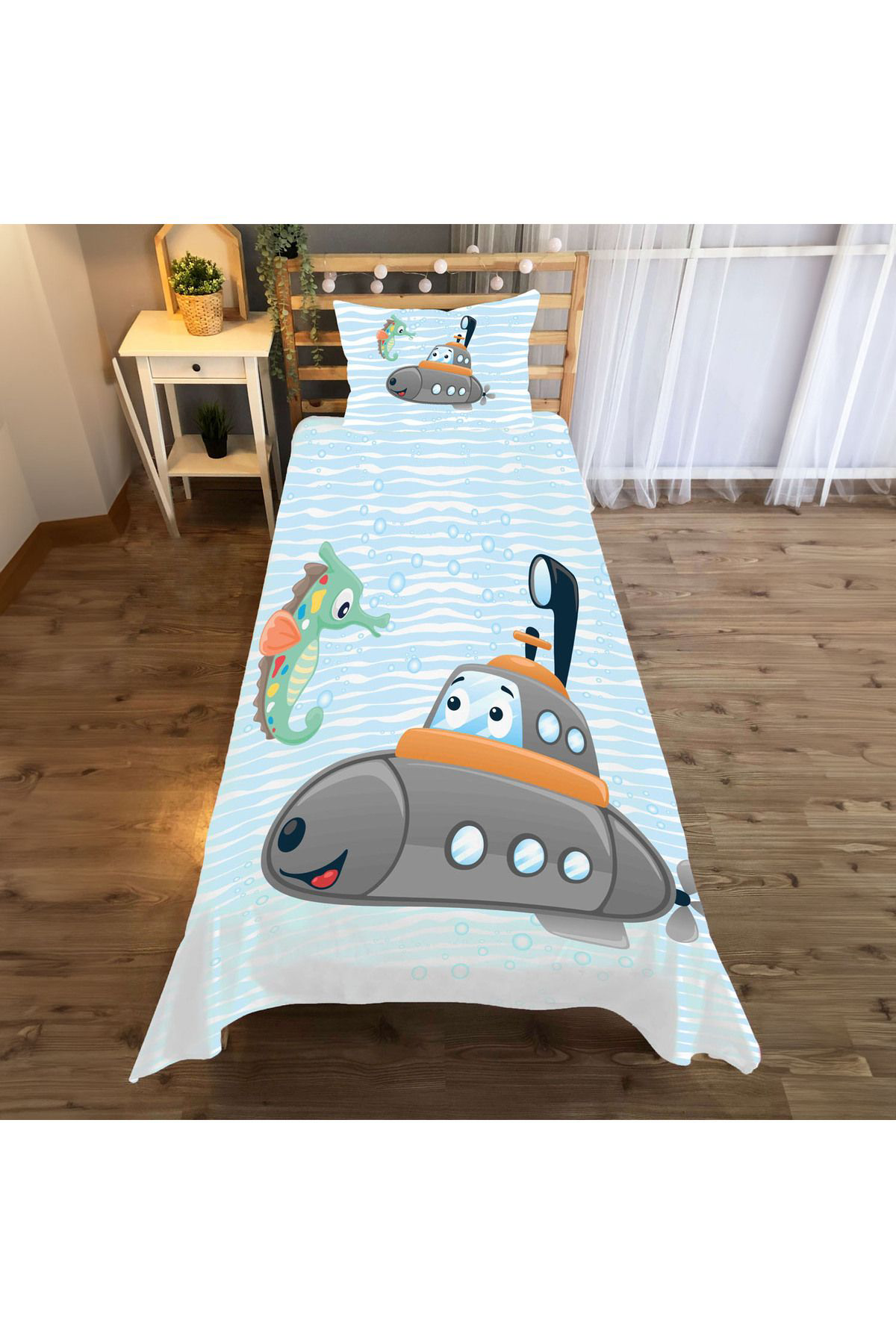 Evan Home Set Tekam Çocuk Odası Takım Perde (İki Kanat),Yatak Örtüsü,Yastık,Kırlent ,Halı,