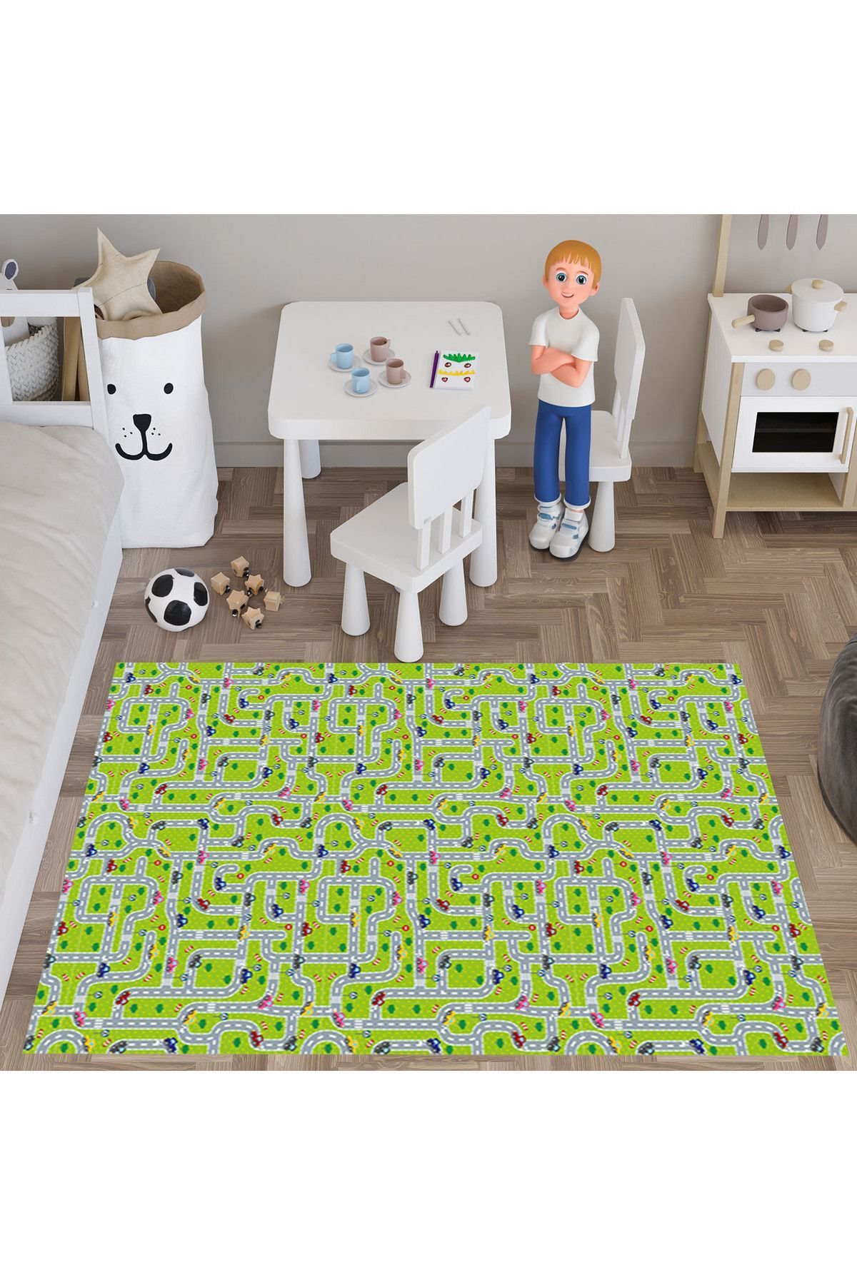 Evan Home Set Tekam Çocuk Odasi Takim Perde (İki Kanat),Yatak Örtüsü,Yastik,Kirlent ,Hali,Tablo