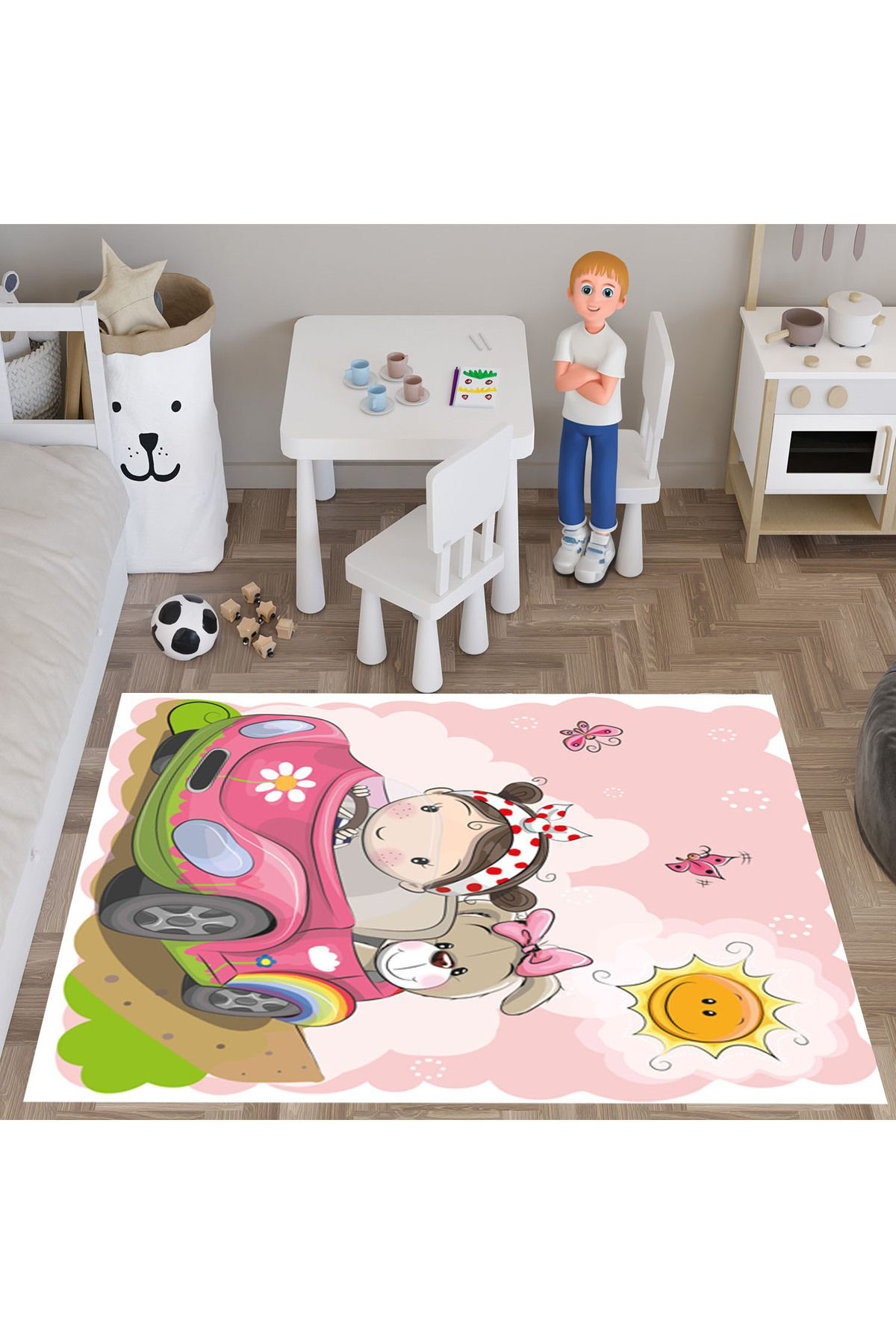 Evan Home Set Tekam Çocuk Odası Takım Perde (İki Kanat),Yatak Örtüsü,Yastık,Kırlent ,Halı,