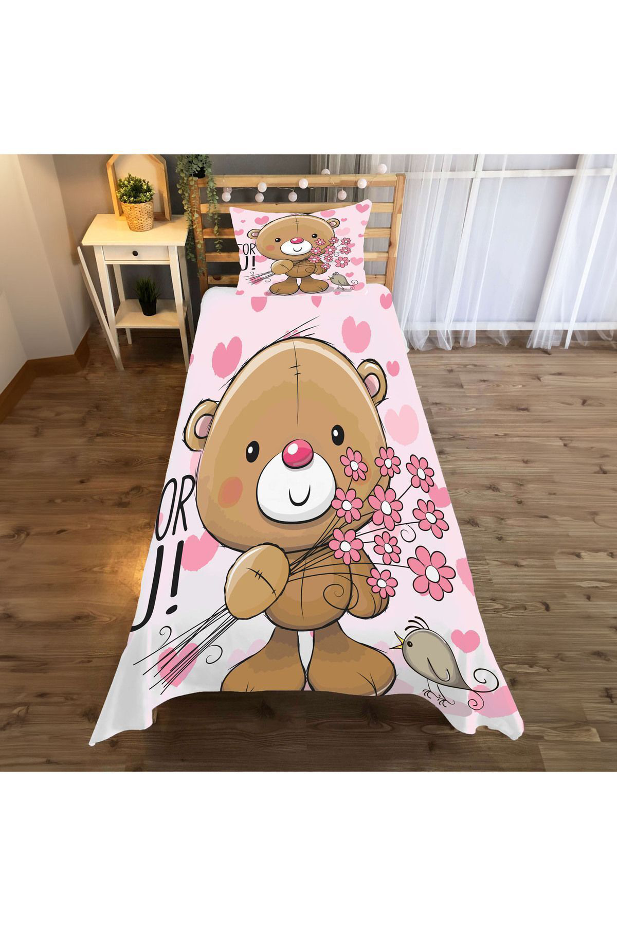 Evan Home Set Tekam Çocuk Odası Takım Perde (İki Kanat),Yatak Örtüsü,Yastık,Kırlent ,Halı,Tablo