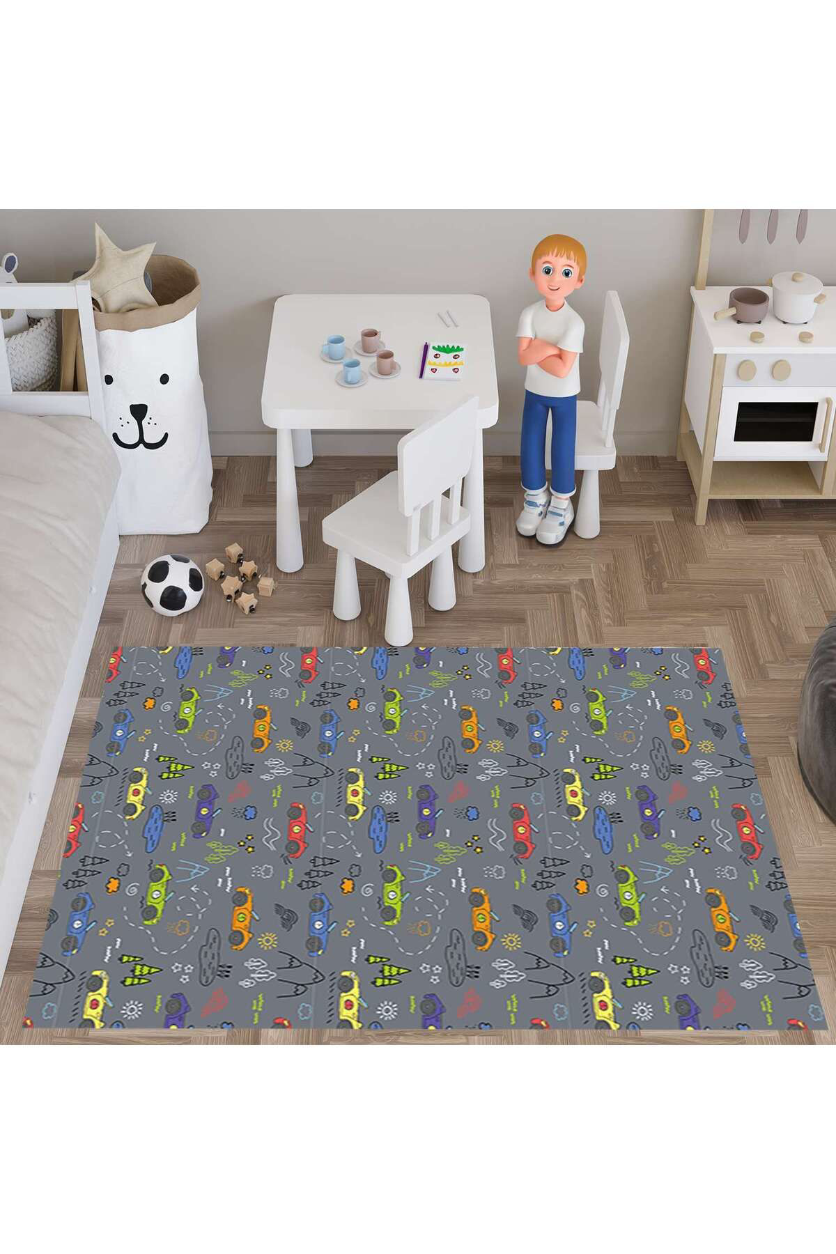 Evan Home Set Tekam Çocuk Odası Takım Perde (İki Kanat),Yatak Örtüsü,Yastık,Kırlent ,Halı,