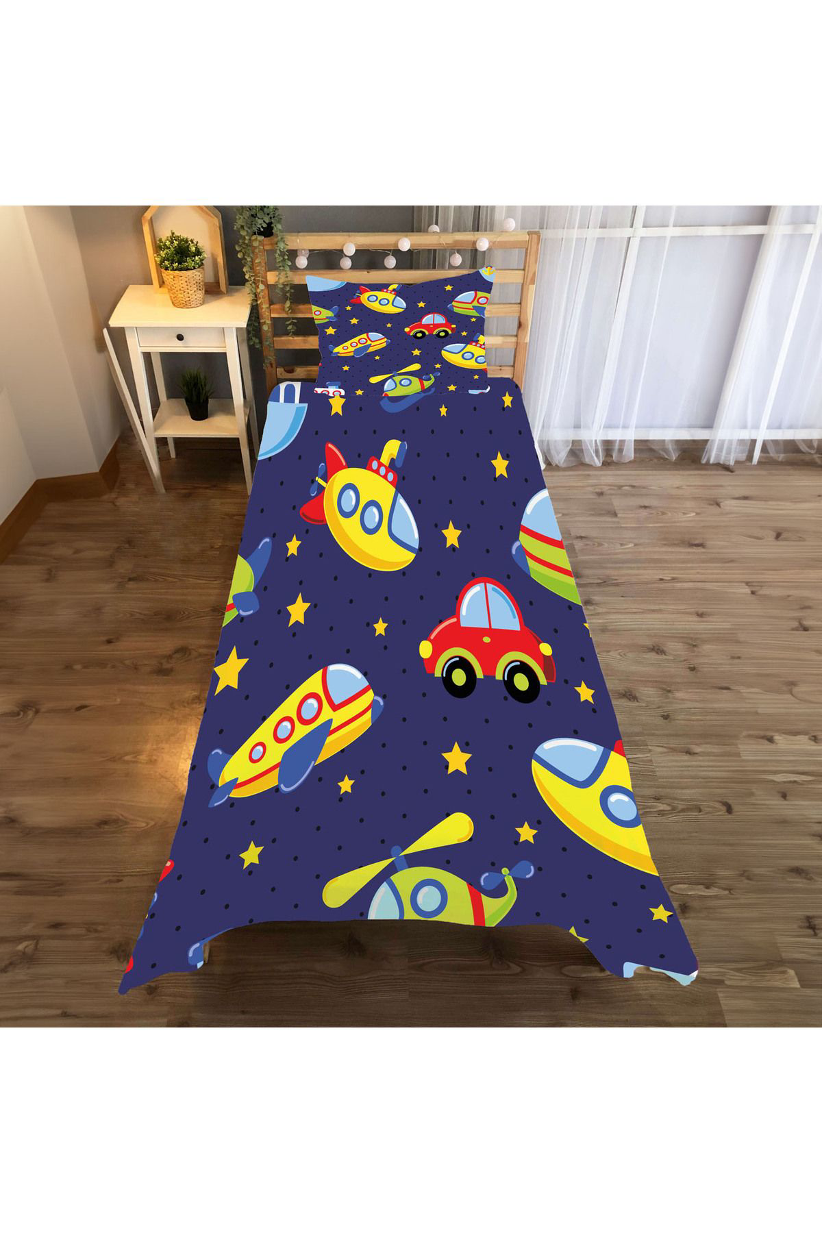 Evan Home Set Tekam Çocuk Odası Takım Perde (İki Kanat),Yatak Örtüsü,Yastık,Kırlent ,Halı,