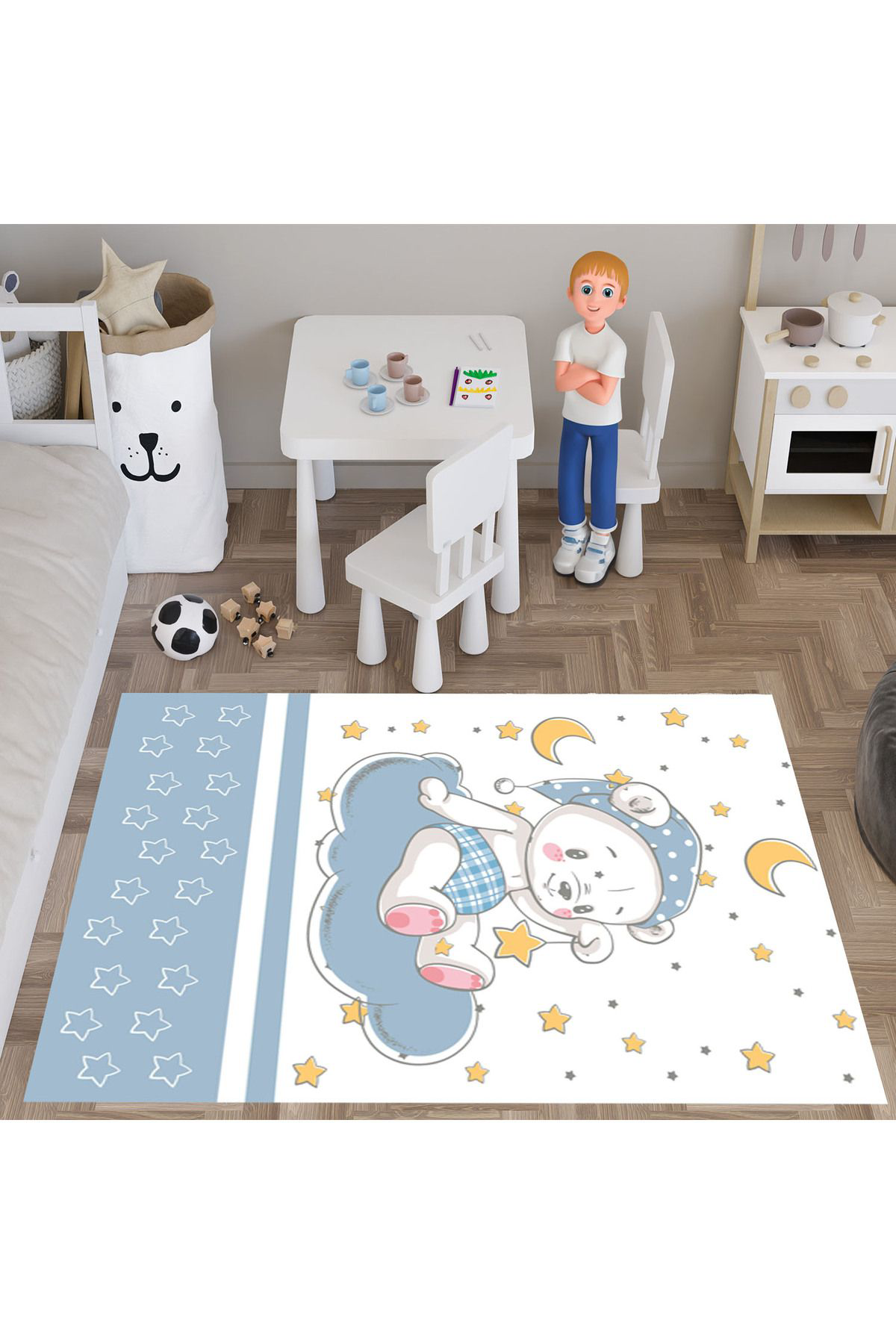 Evan Home Set Tekam Çocuk Odası Takım Perde (İki Kanat),Yatak Örtüsü,Yastık,Kırlent ,Halı,