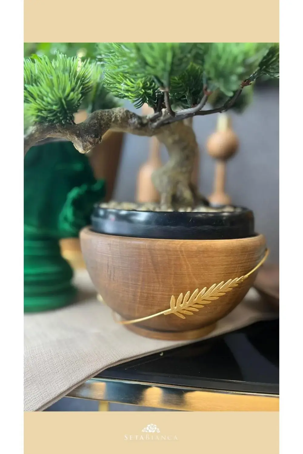 SETA AHŞAP KASE PİRİNÇ YAPRAKLI