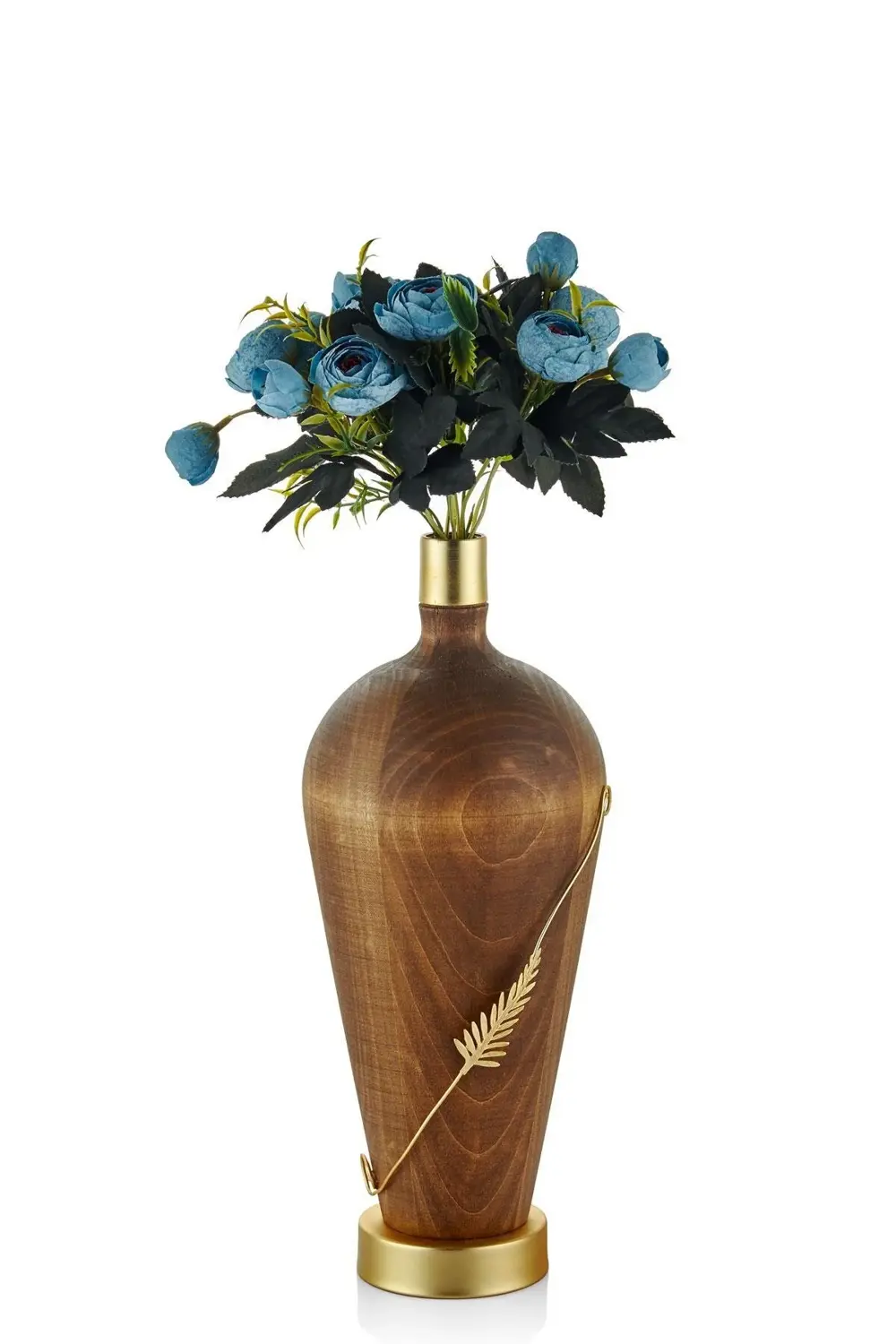 SETA AHŞAP VAZO PİRİNÇ YAPRAKLI