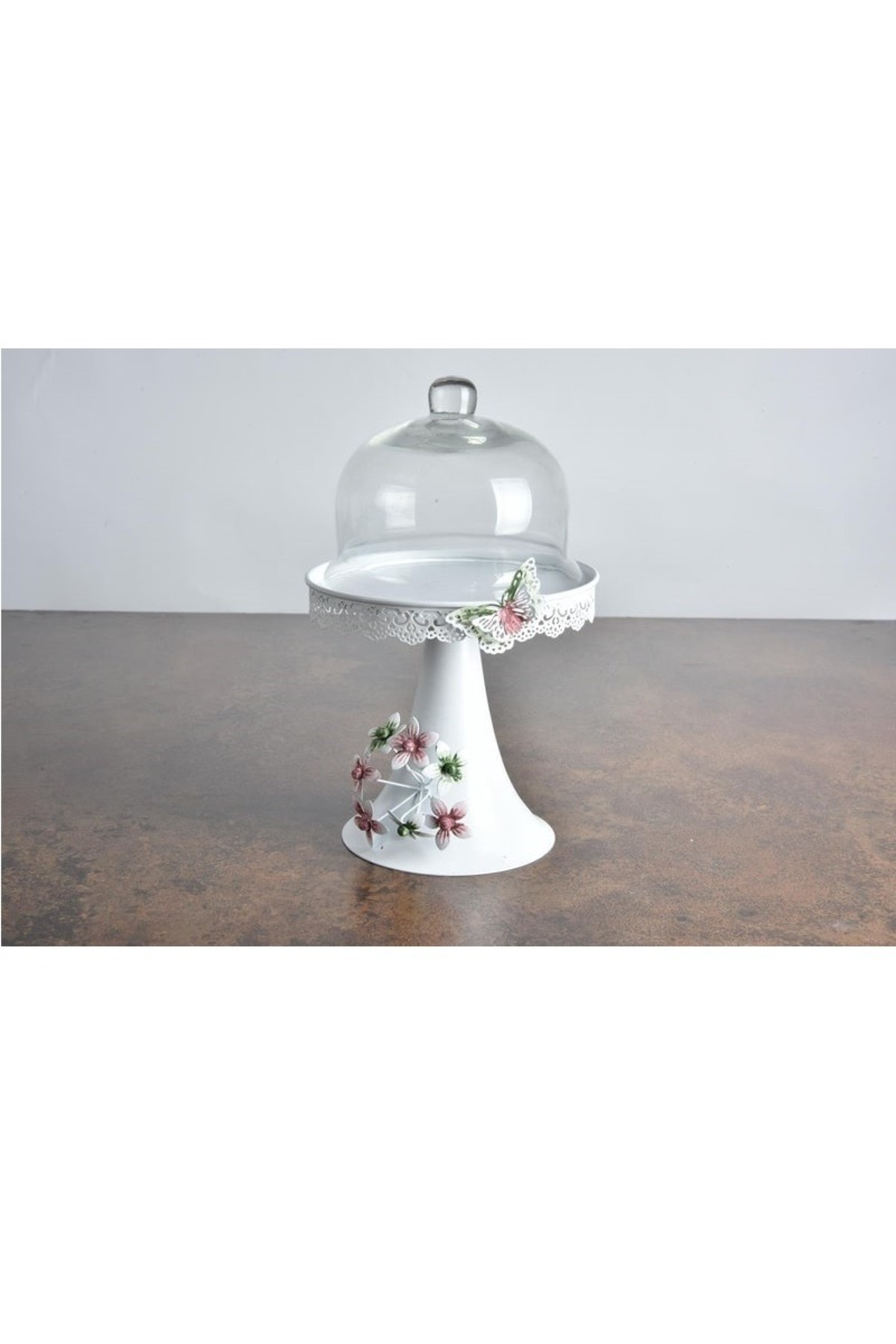 Seta Ferforje Flower Ayaklı Sunum Fanus 15x25 CM