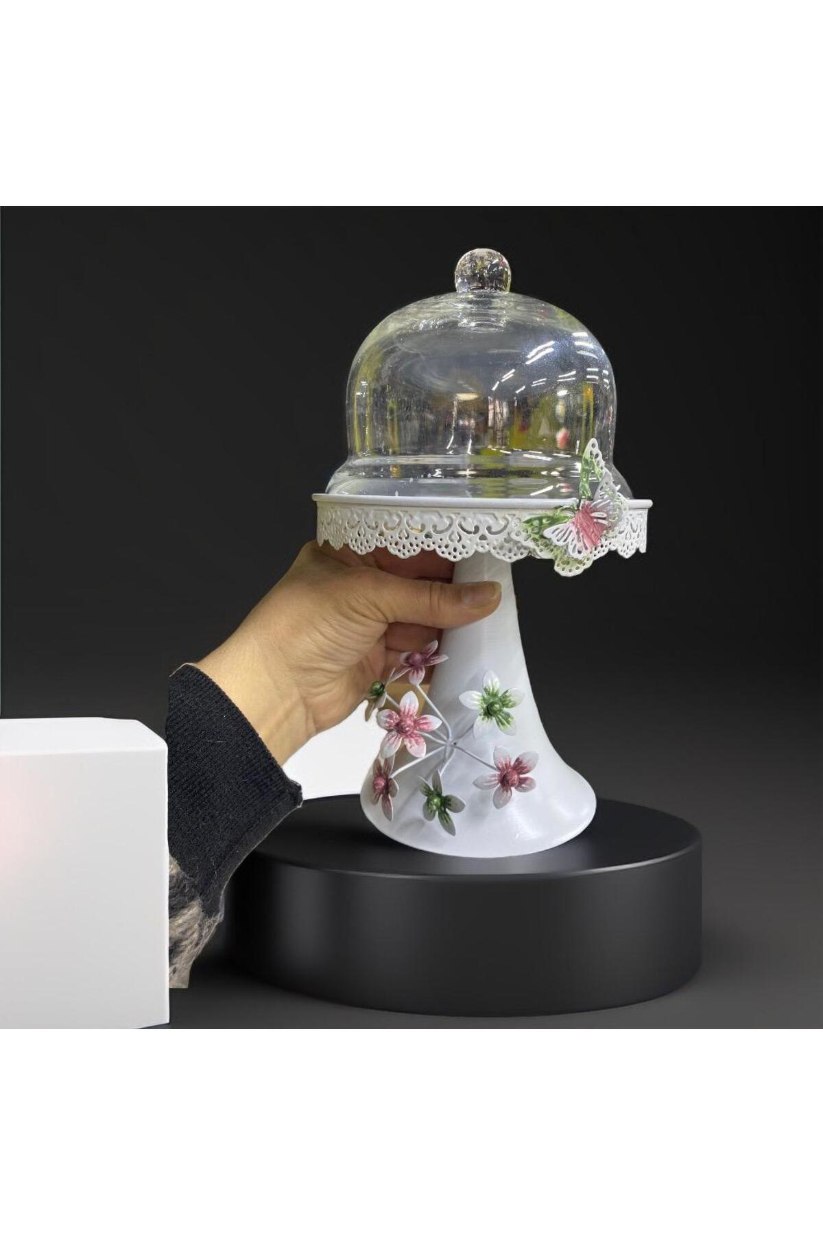 Elif Aksesuar Seta Ferforje Flower Ayaklı Sunum Fanus 15X25 Cm