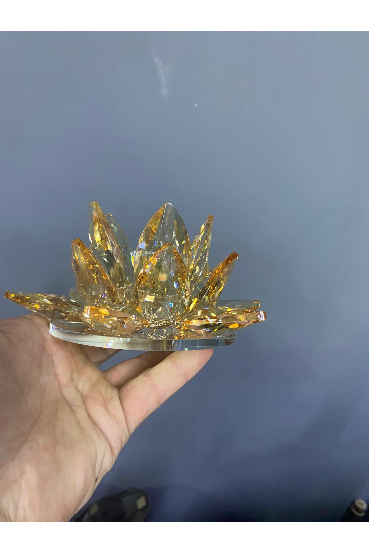 Elif Aksesuar Seta Kristal Cam Lotus Mumluk Amber 15*15*7,5Cm