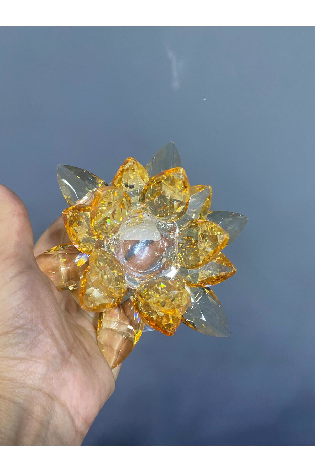 Elif Aksesuar Seta Kristal Cam Lotus Mumluk Amber 15*15*7,5Cm