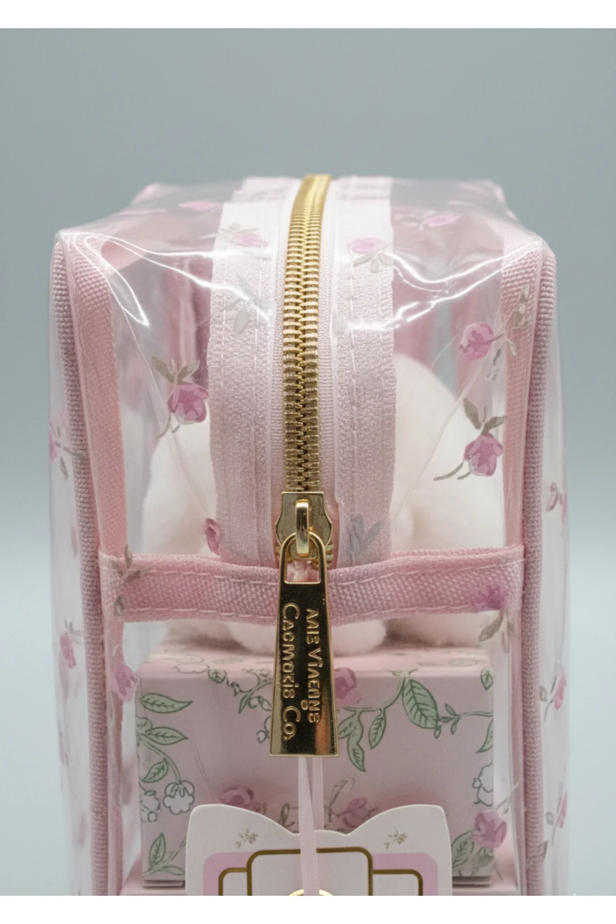 Setli Şeffaf Makyaj Çantası (el, ayak ve vücut kremi, peluş banda