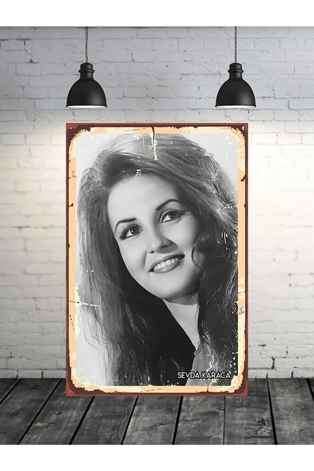 Sevda Karaca Siyah Beyaz Yeşilçam 20x30 cm Retro Ahşap Tablo