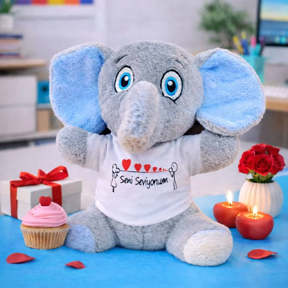 Sevgi Dolu Mesajlı Peluş Fil Oyuncak Tişörtlü Sevgi Dolu Mesajlı Peluş Fil Oyuncak Tişörtlü