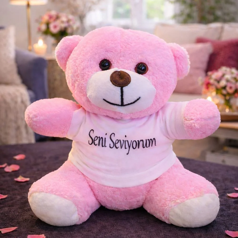 Sevgi Dolu Peluş Ayıcık Tişörtlü Tasarım Pembe Oyuncak