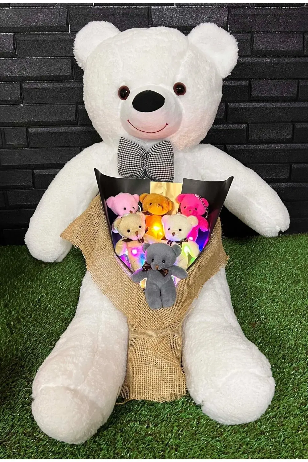 Sevgili Hediyelik 80cm Tatlı Beyaz Ayıcık ve Rengarenk Işıklı 6lı