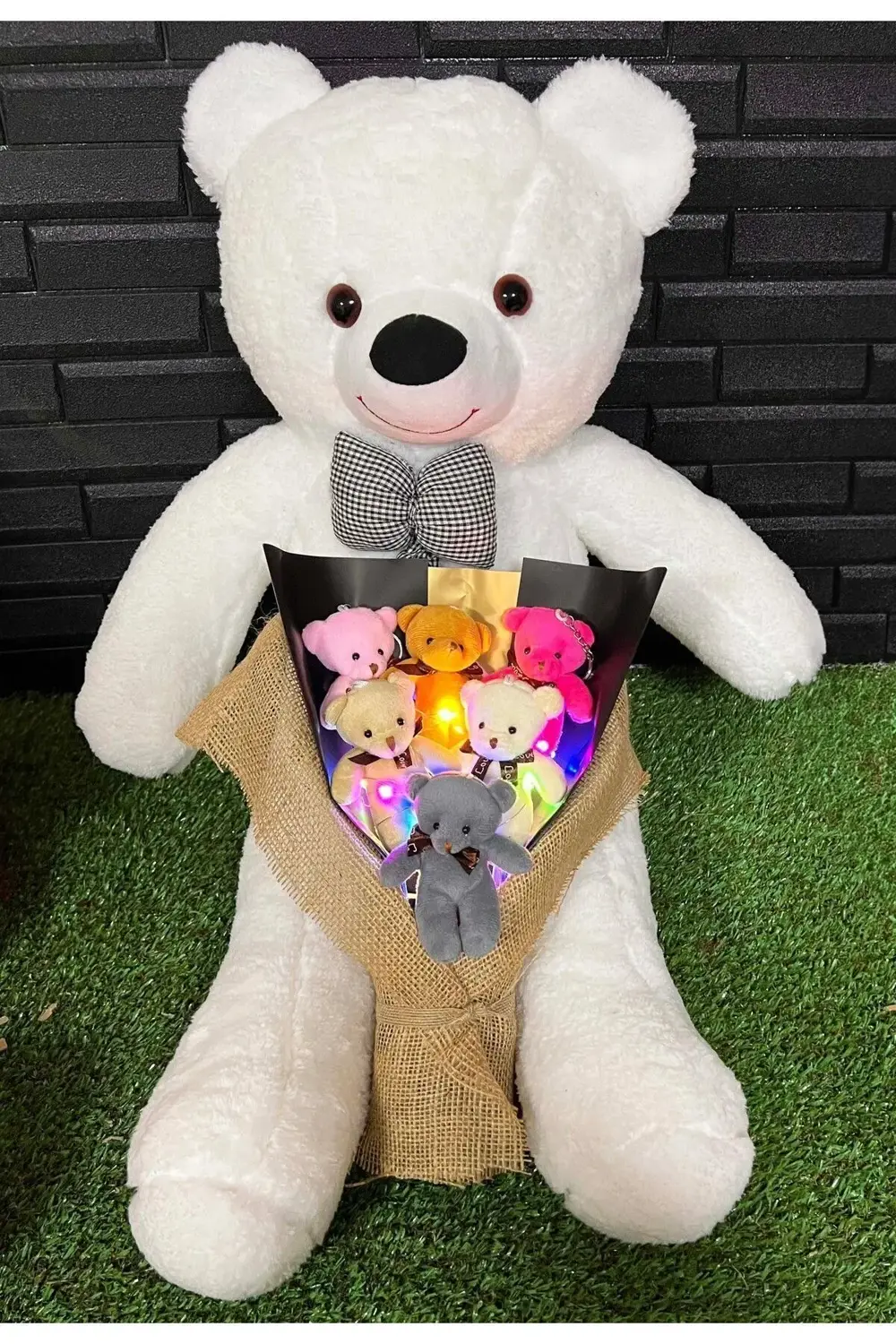 Sevgili Hediyelik 80cm Tatlı Beyaz Ayıcık ve Rengarenk Işıklı 6lı