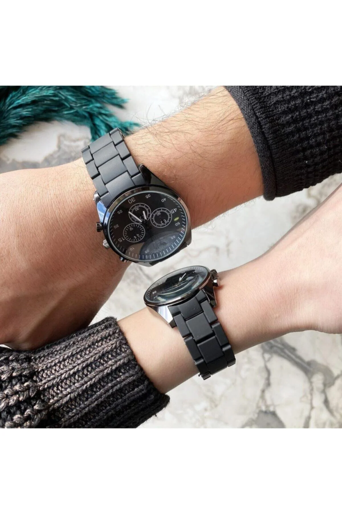 Sevgili Saatleri Metal Kasa Siyah Renk Çift Kol Saatleri