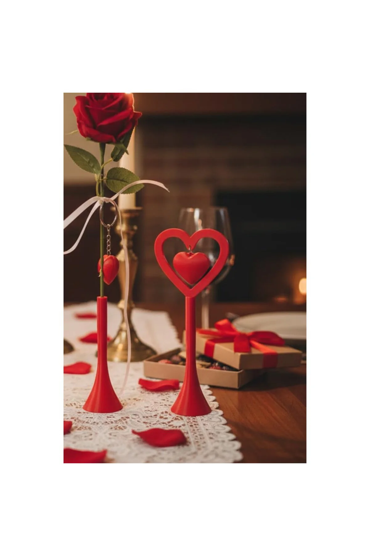 Sevgililer Günü - (Özel Tasarım) Romantik Masa Dekoru - (1 Adet) Kırmızı - Ev Aksesuar