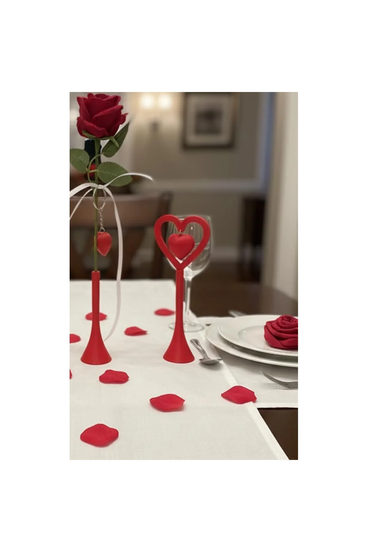 Sevgililer Günü - (Özel Tasarım) Romantik Masa Dekoru - (1 Adet) Kırmızı - Ev Aksesuar