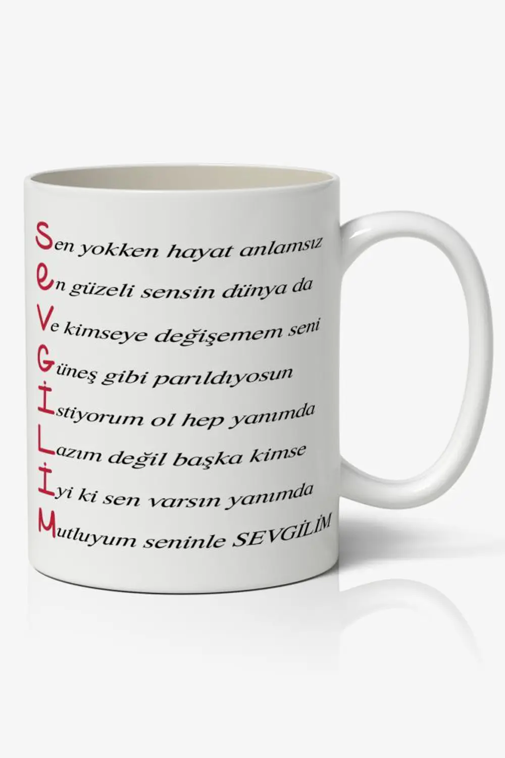 Sevgilim Akrostiş Şiirli Kupa Sevgililer Günü Baskılı Kupa Bardak