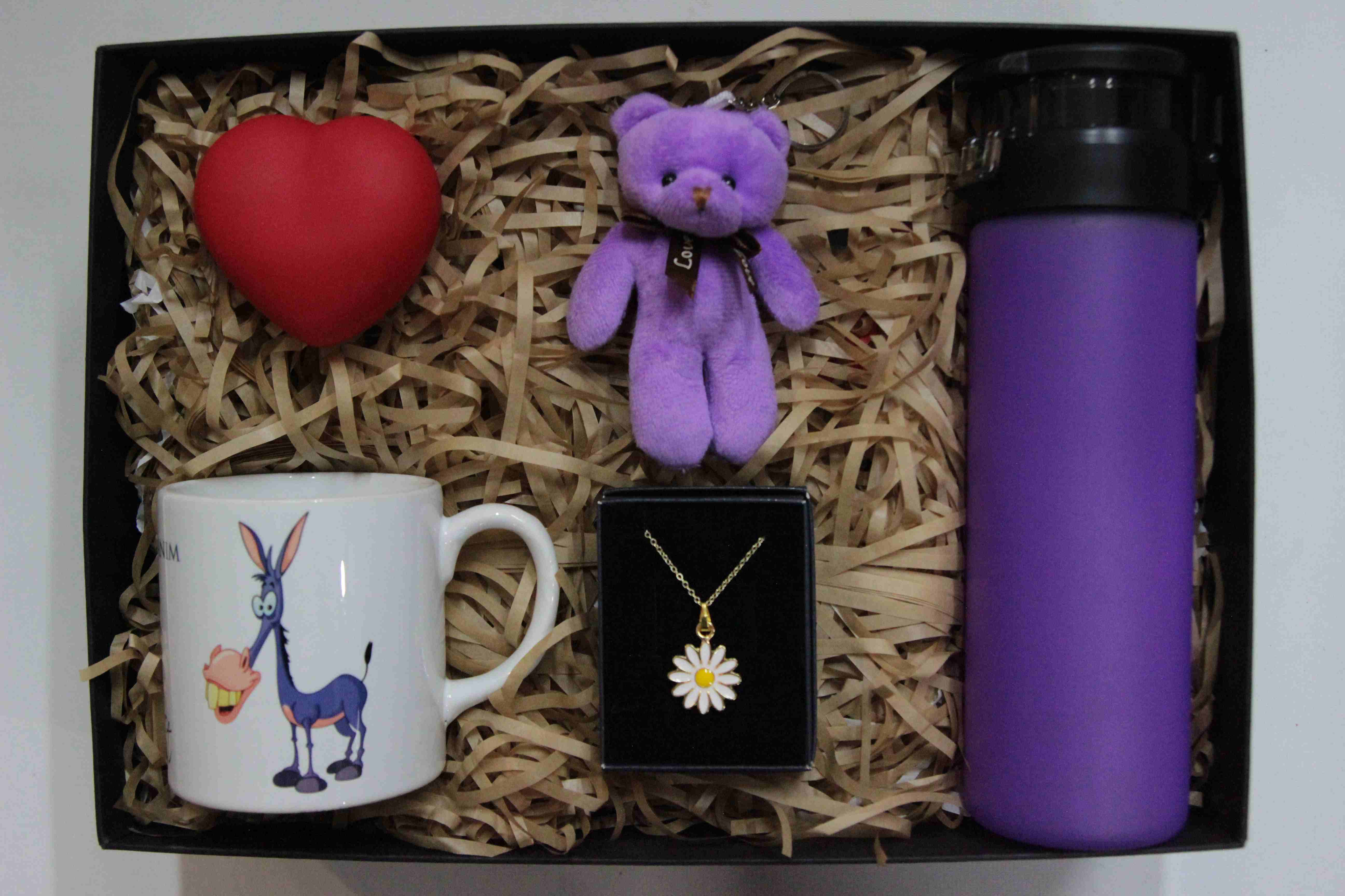 Home Sevgiliye Affet Hediye Seti Mor Termos, Papatya Kolye Affet Yazılı Kupa Ayıcık Ve İşıklı Kalp