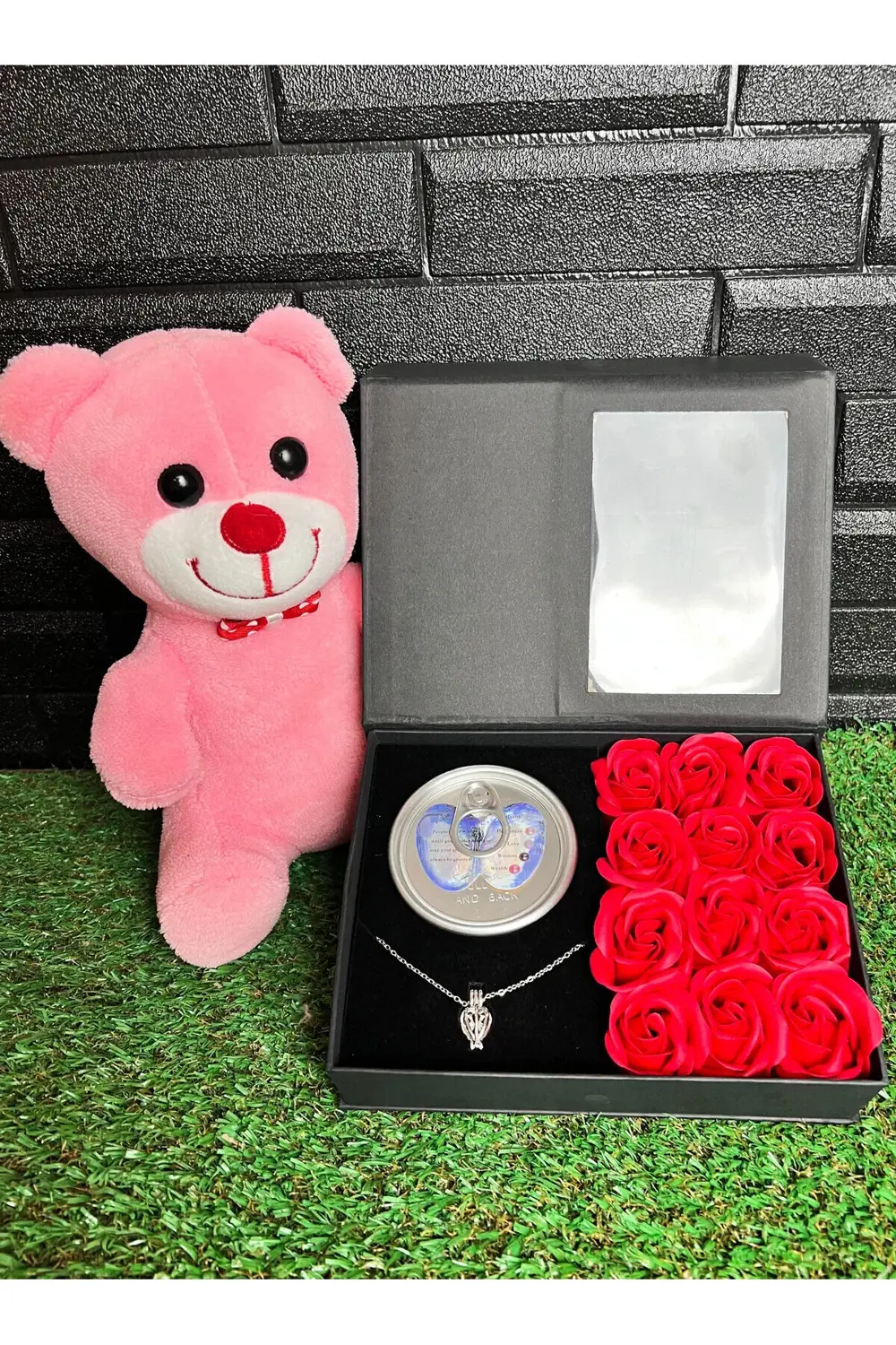 Sevgiliye Hediye 25cm Pembe Ayıcık ve İstiridye İçinde İnci Kolye