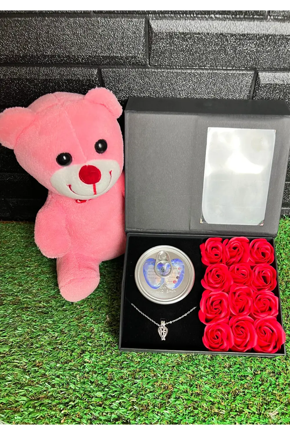 Sevgiliye Hediye 25cm Pembe Ayıcık ve İstiridye İçinde İnci Kolye