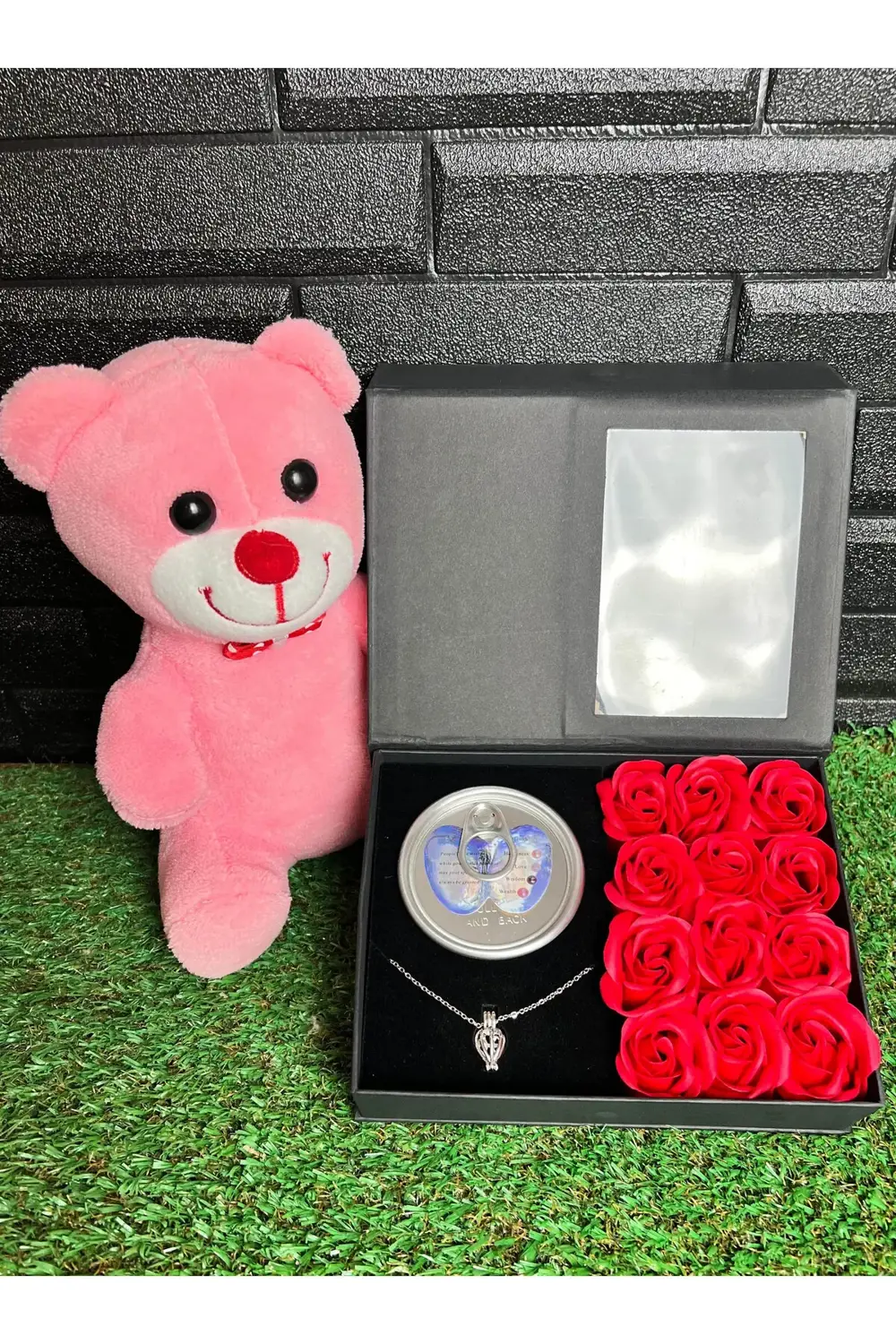 Sevgiliye Hediye 25cm Pembe Ayıcık ve İstiridye İçinde İnci Kolye