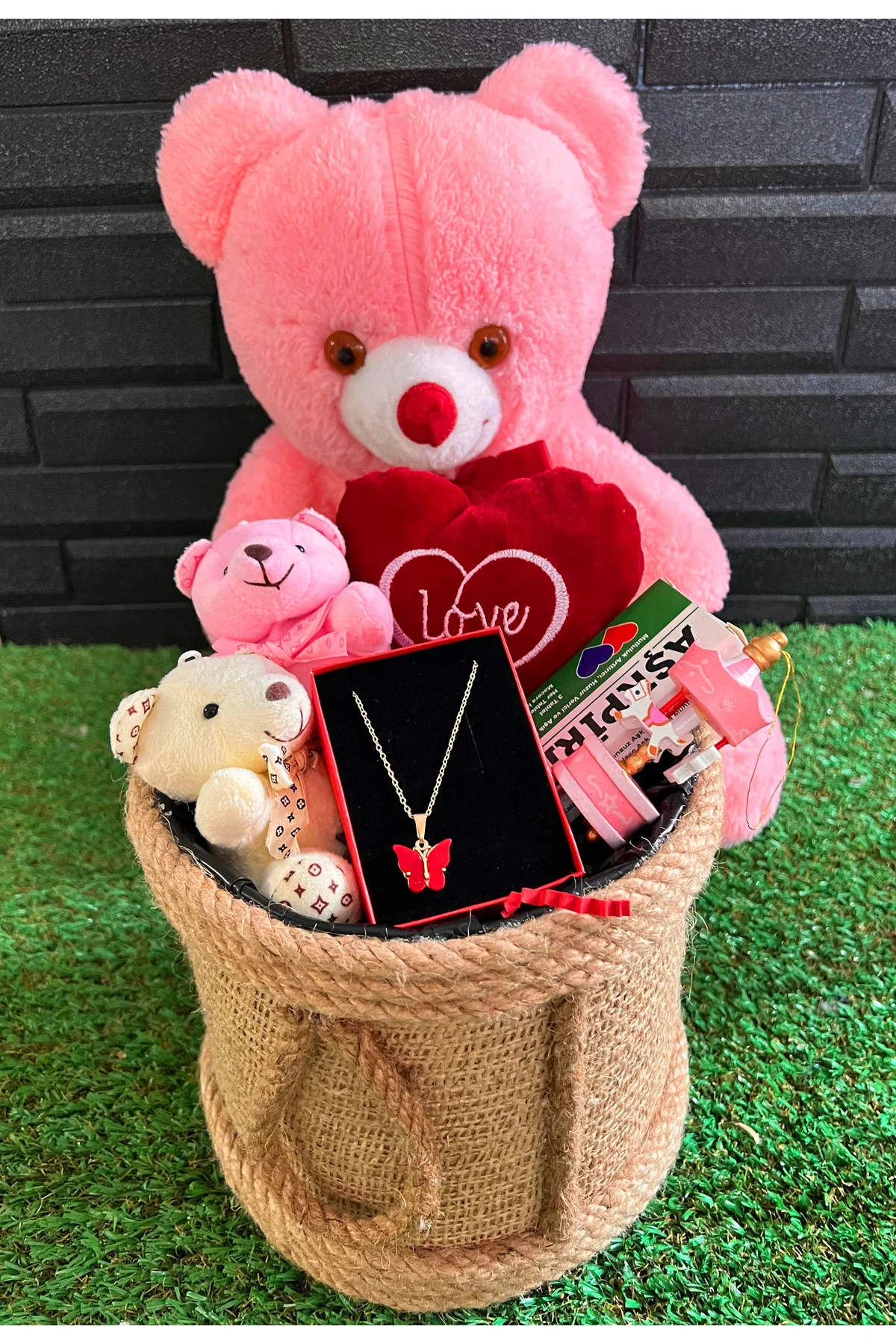 Sevgiliye Hediye 35cm Pembe Ayıcık ve Romantik Hediye Kutusu
