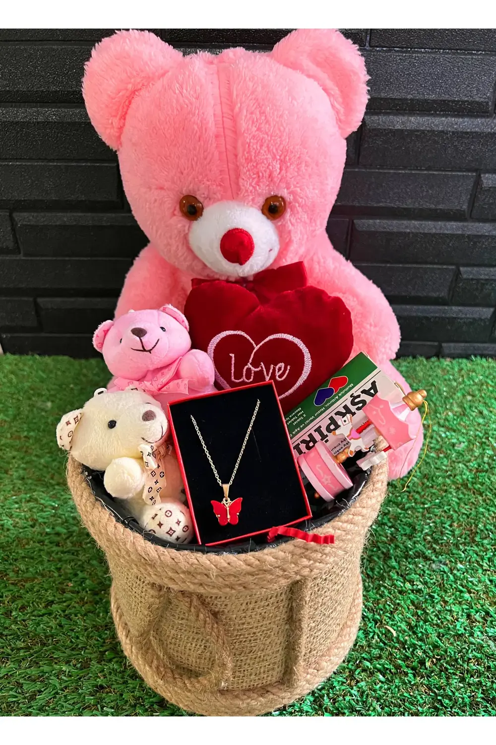 Sevgiliye Hediye 35cm Pembe Ayıcık ve Romantik Hediye Kutusu