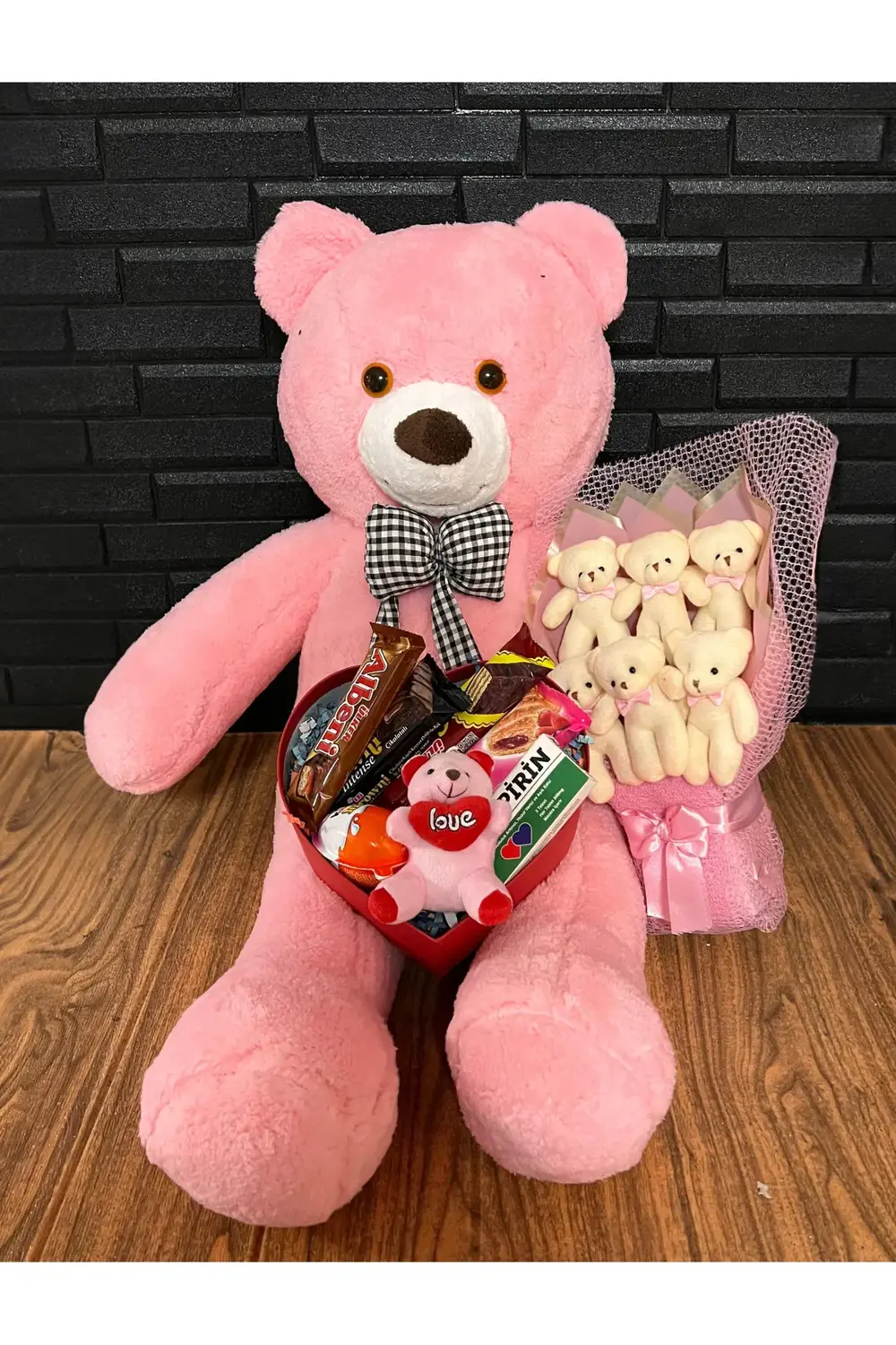 Sevgiliye Hediye 80cm Pembe Ayıcık Lezzet Dolu Kutu Ve Ayıcık Buk