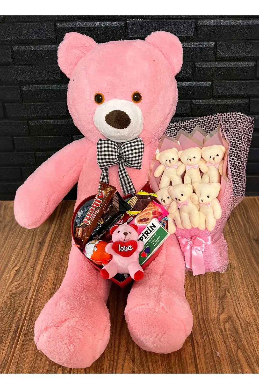 Sevgiliye Hediye 80cm Pembe Ayıcık Lezzet Dolu Kutu Ve Ayıcık Buk