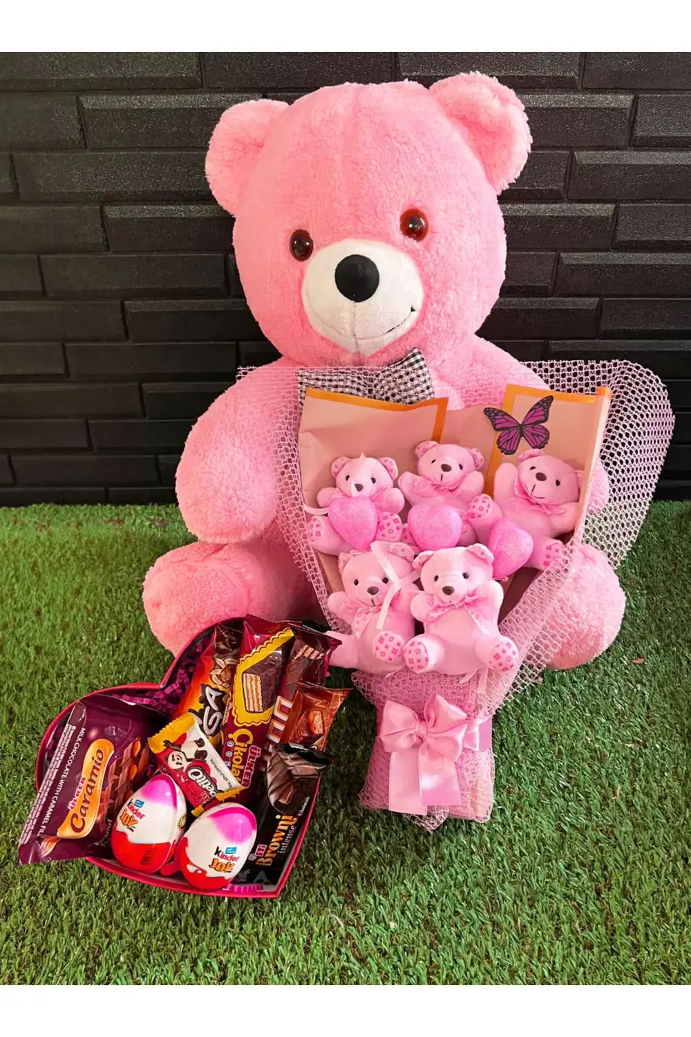 Sevgiliye Hediye Ayıcık Buketi Çikolata Kutusu ve 55cm Pembe Ayıc