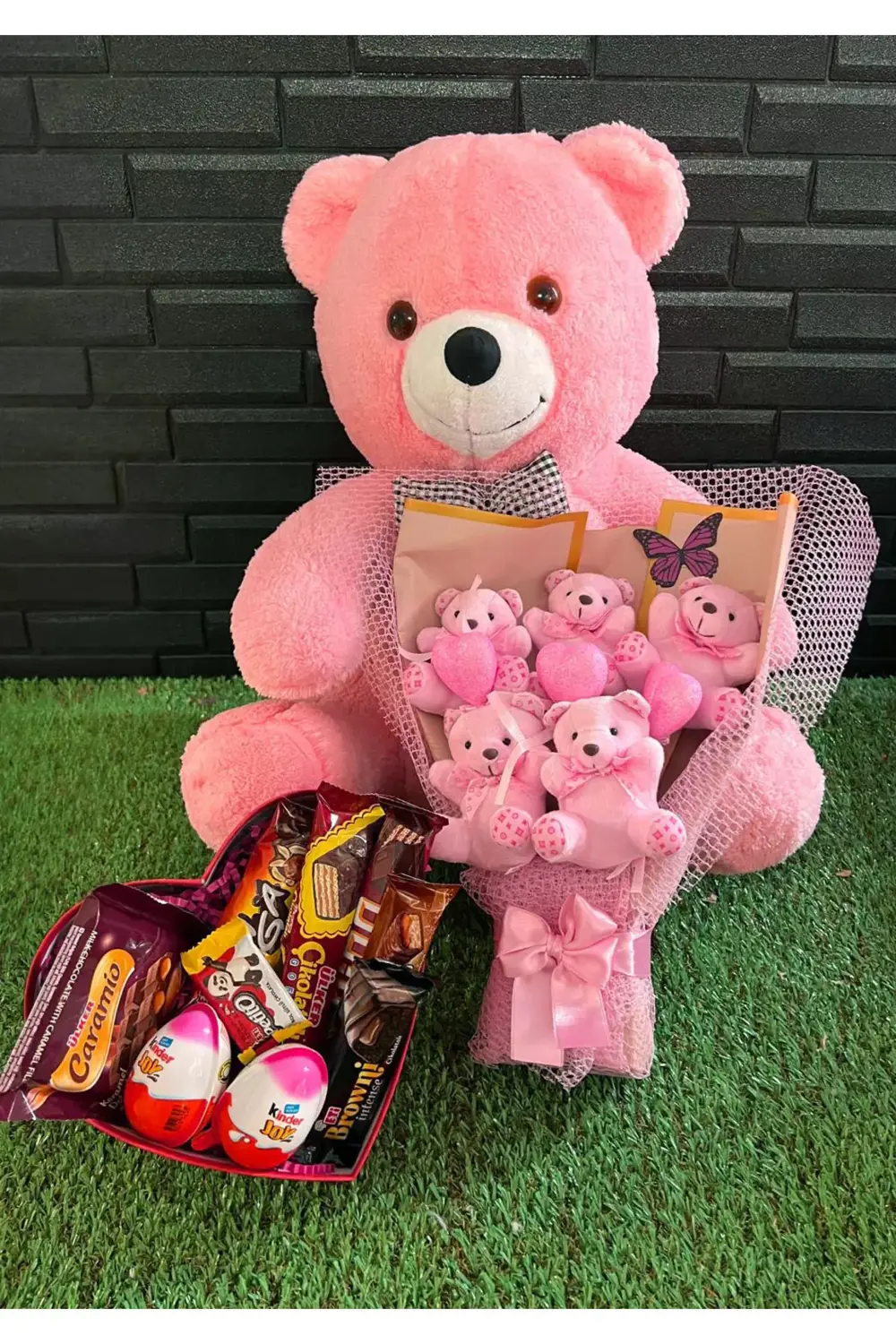 Sevgiliye Hediye Ayıcık Buketi Çikolata Kutusu ve 55cm Pembe Ayıc