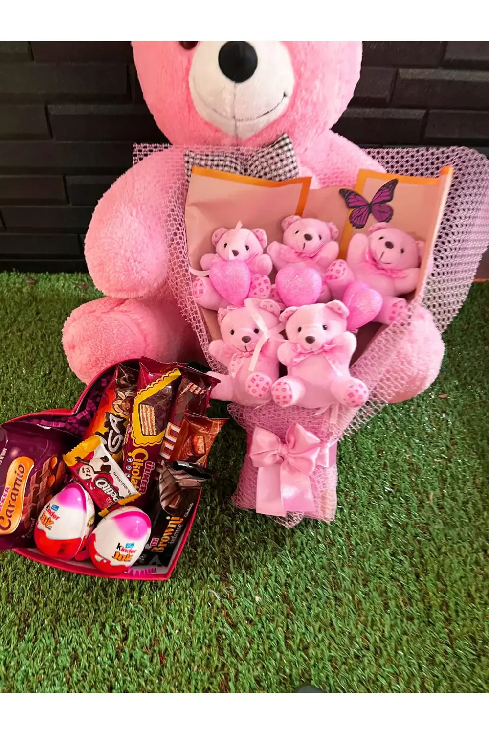 Sevgiliye Hediye Ayıcık Buketi Çikolata Kutusu ve 55cm Pembe Ayıc
